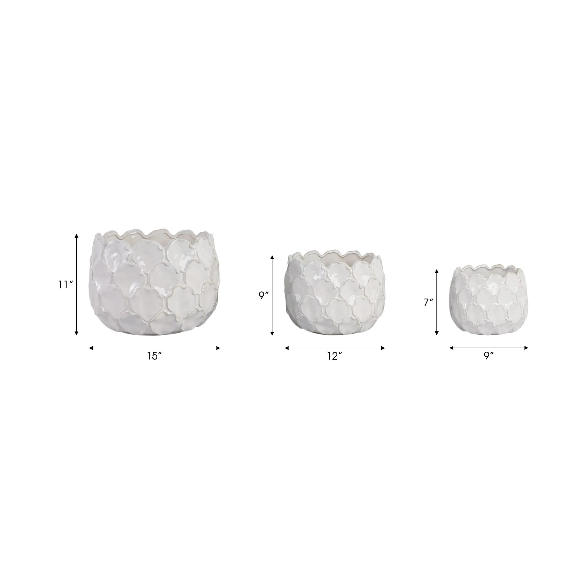 S/3 9/12/15" Cloudy Petal Planters, White - Image 7
