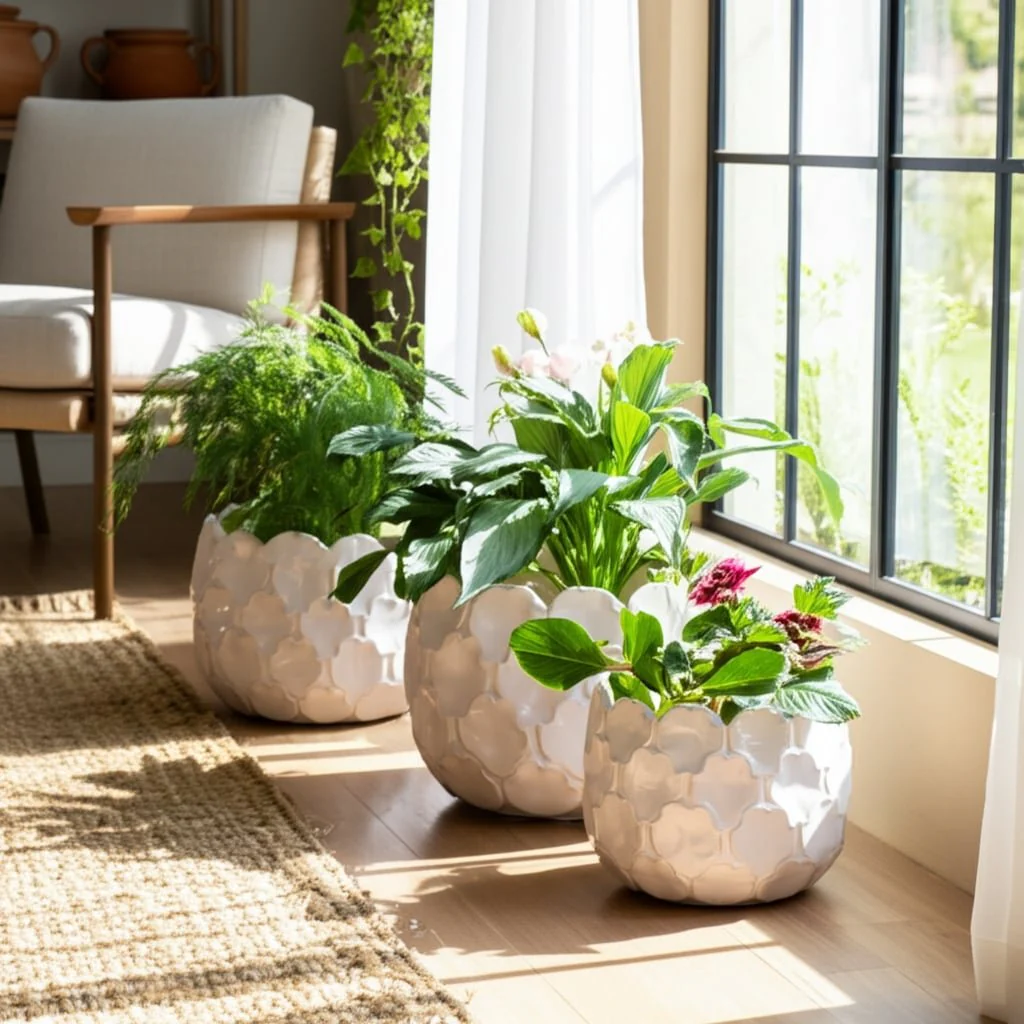 S/3 9/12/15" Cloudy Petal Planters, White - Image 9