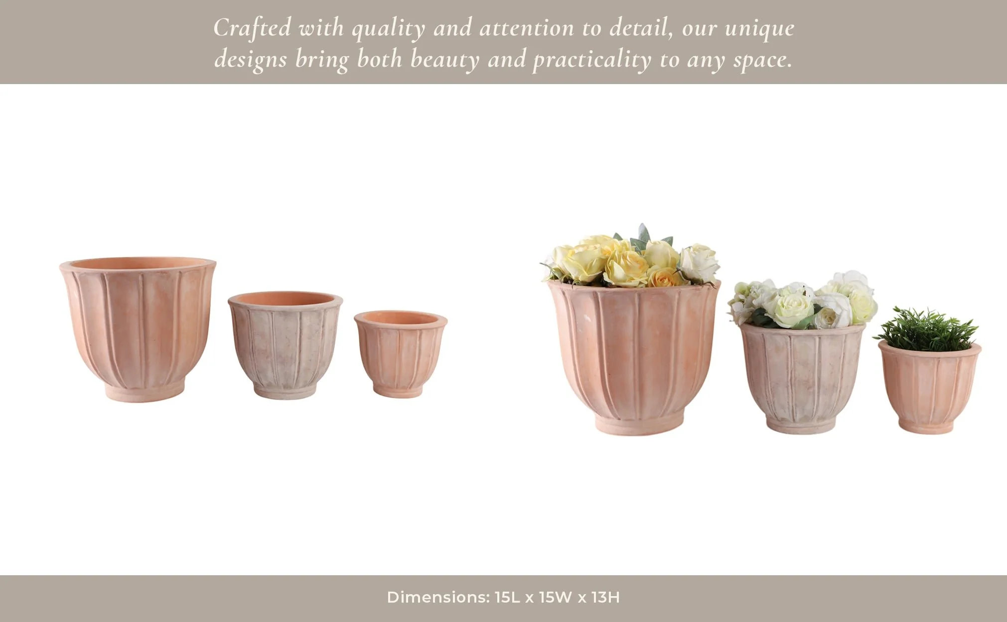 S/3 9/12/15" Terracotta Petal Planters, Natural - Image 12