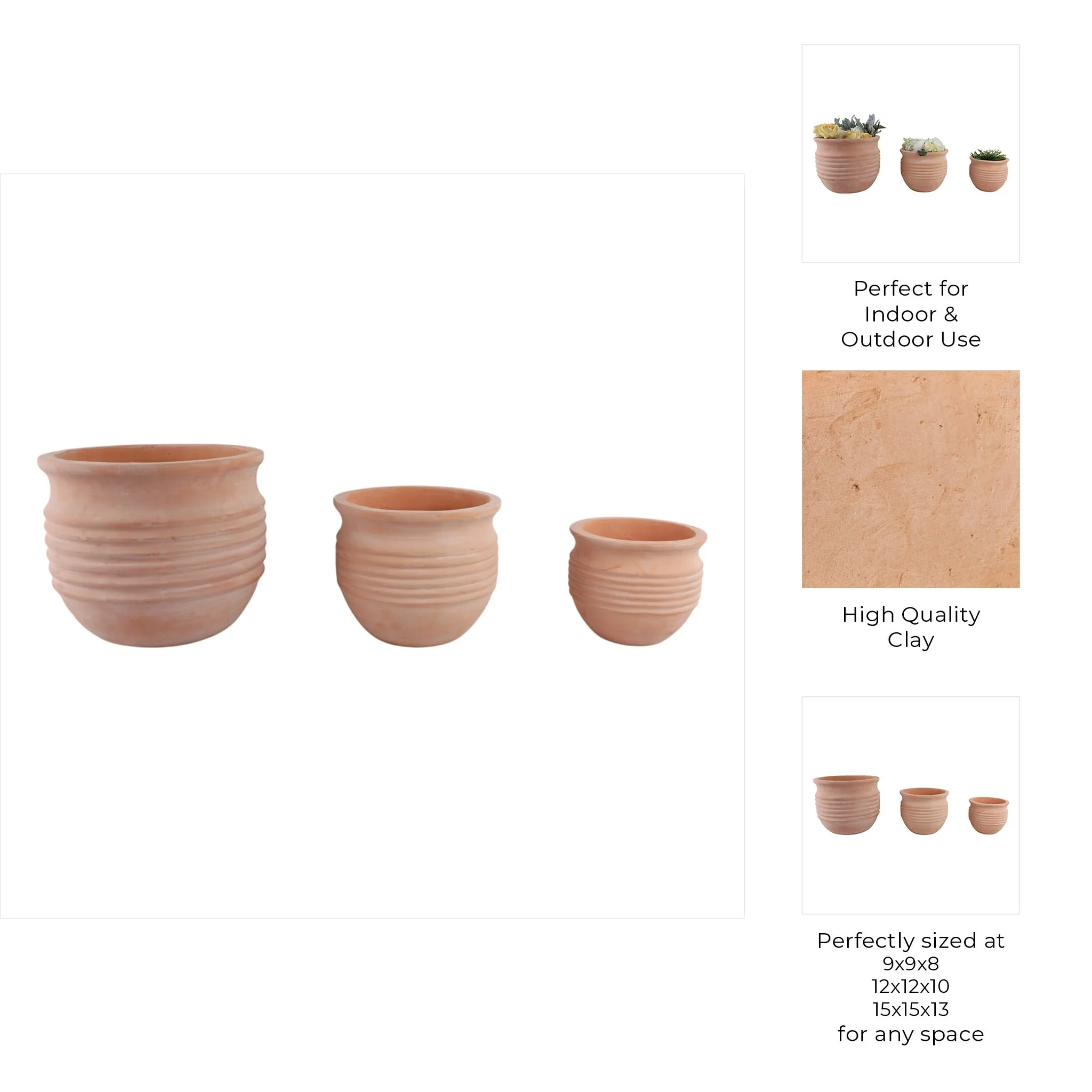 S/3 9/12/15" Terracotta Ribbed Pots, Natural - Image 9