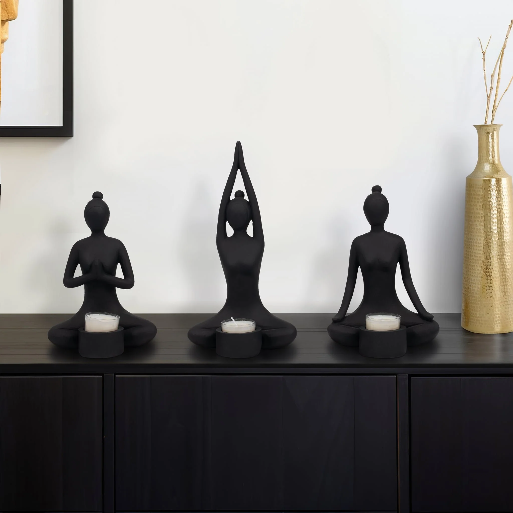 S/3 9" Resin Candle Holder,black - Image 11