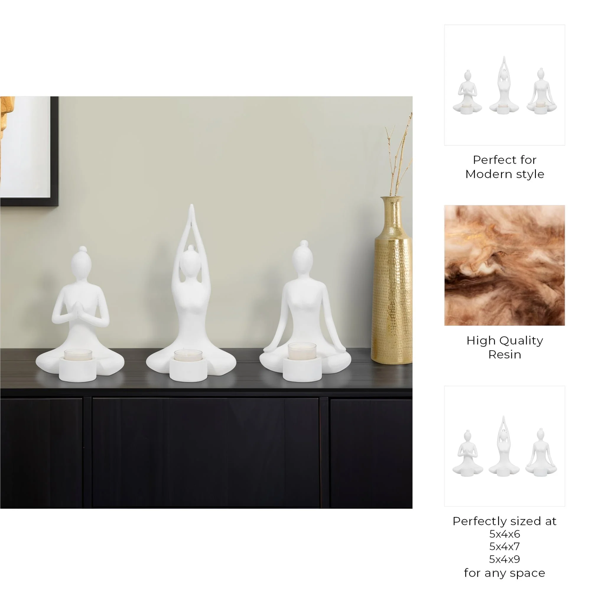 S/3 9" Resin Candle Holder,white - Image 10