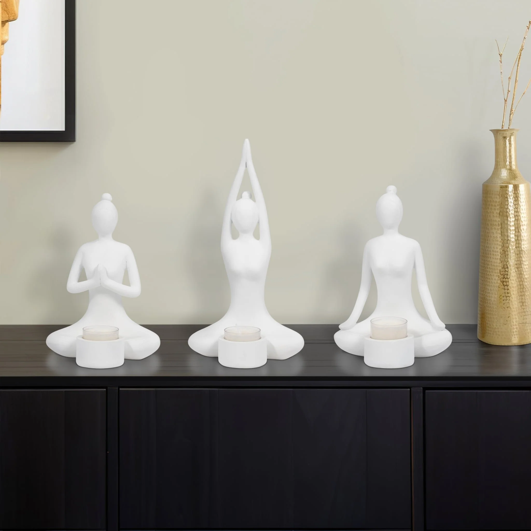 S/3 9" Resin Candle Holder,white - Image 11