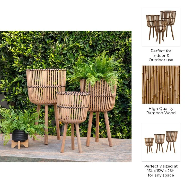 S/3 Bamboo Footed Planters 11/13/15", Natural - Image 10