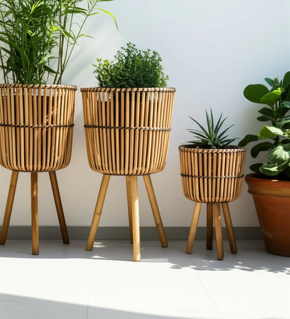 S/3 Bamboo Footed Planters 11/13/15", Natural - Image 12