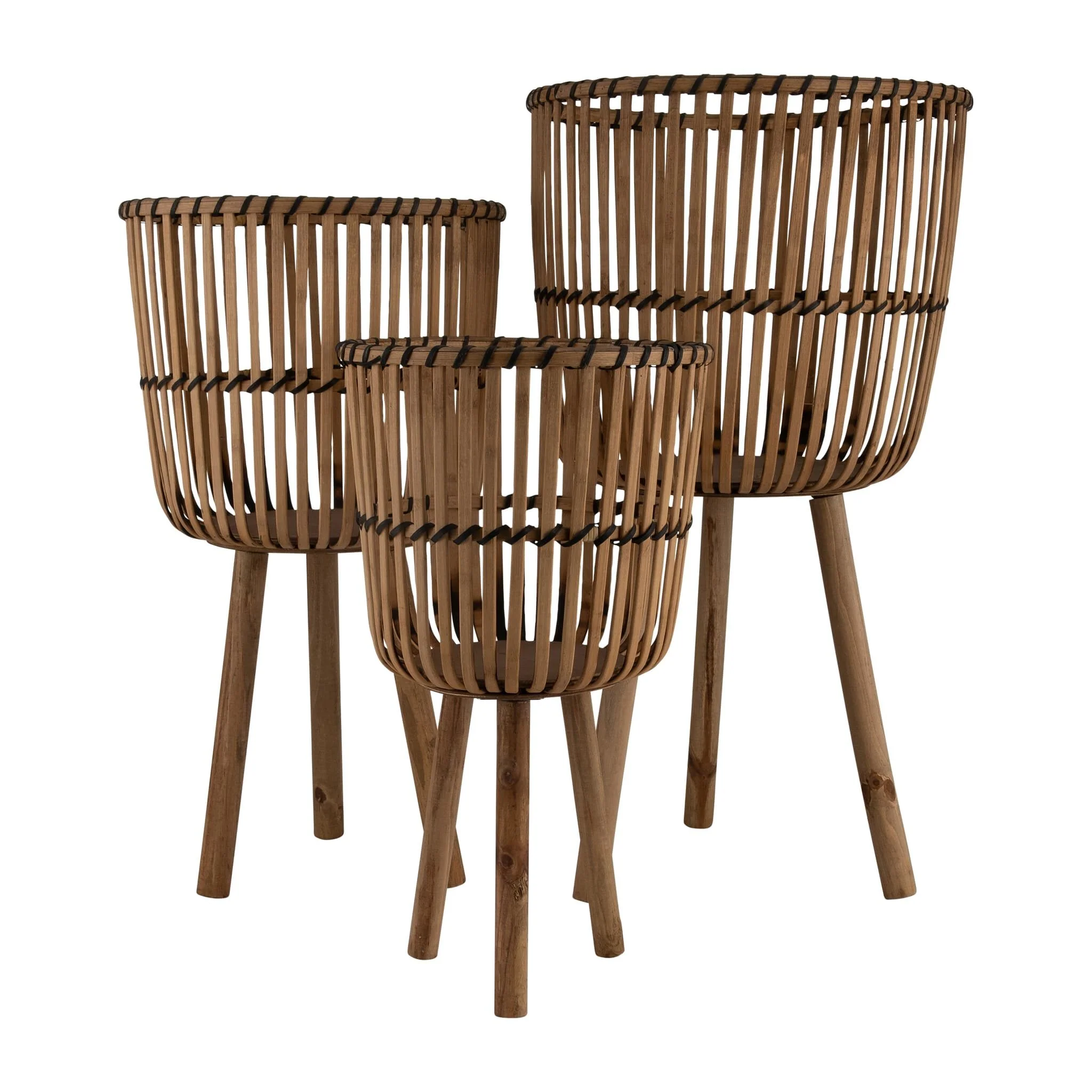 S/3 Bamboo Footed Planters 11/13/15", Natural - Image 2