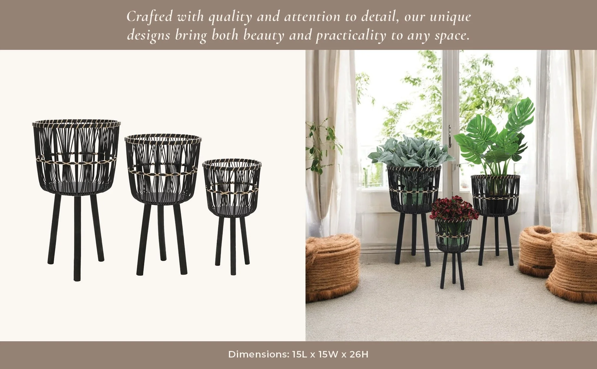 S/3 Bamboo Planters 11/13/15", Black - Image 10