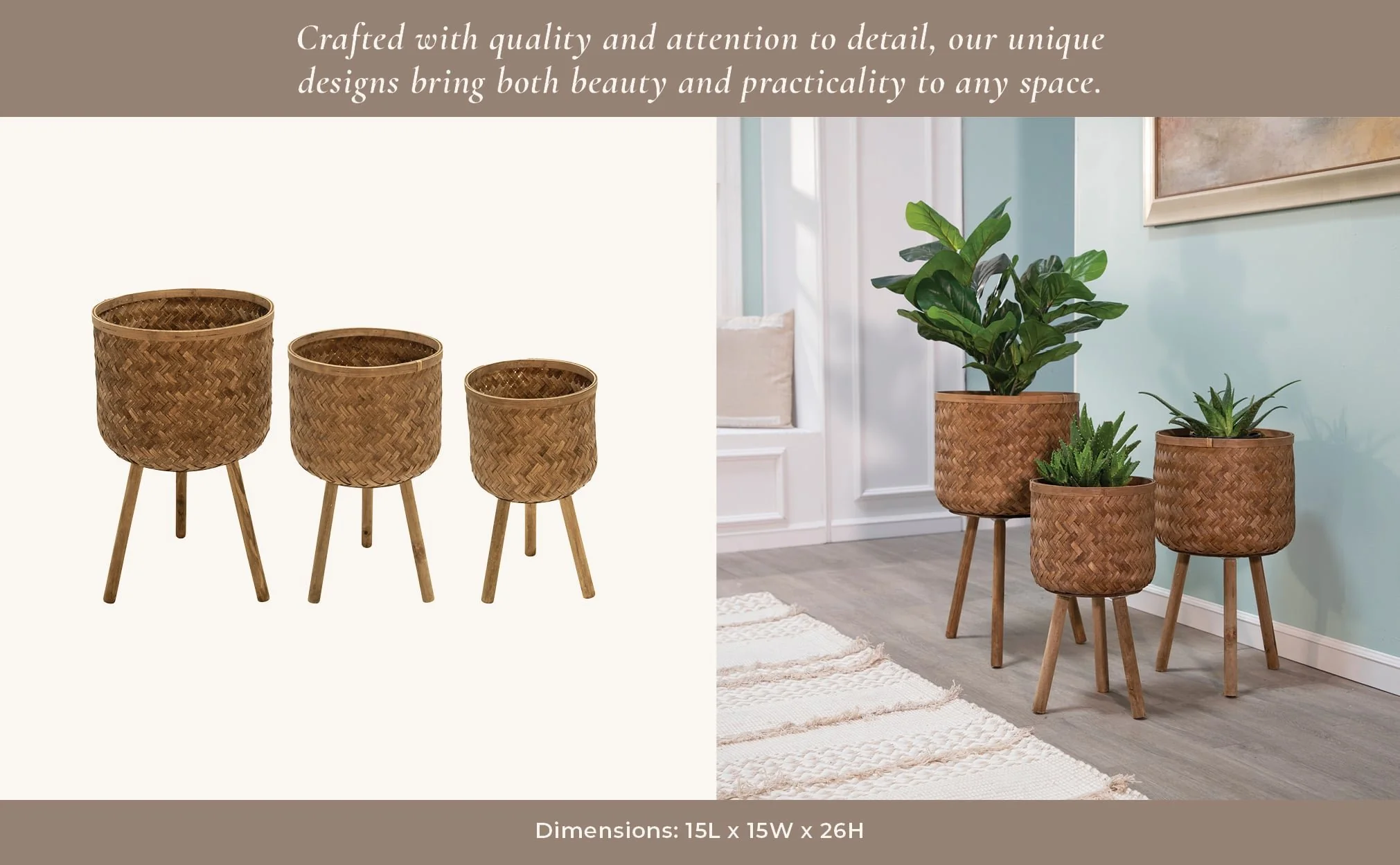 S/3 Bamboo Planters 11/13/15" Brown - Image 10