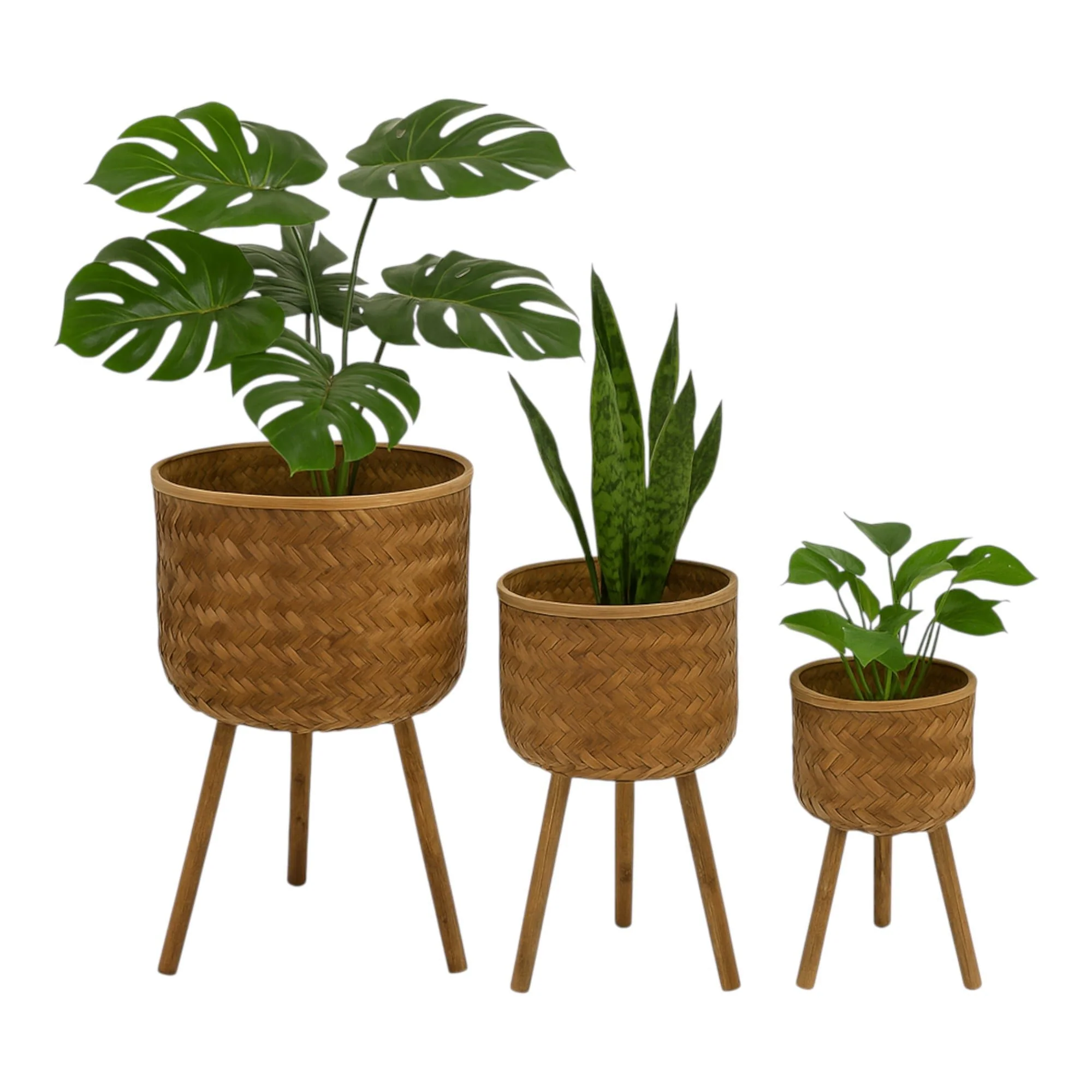 S/3 Bamboo Planters 11/13/15" Brown - Image 2