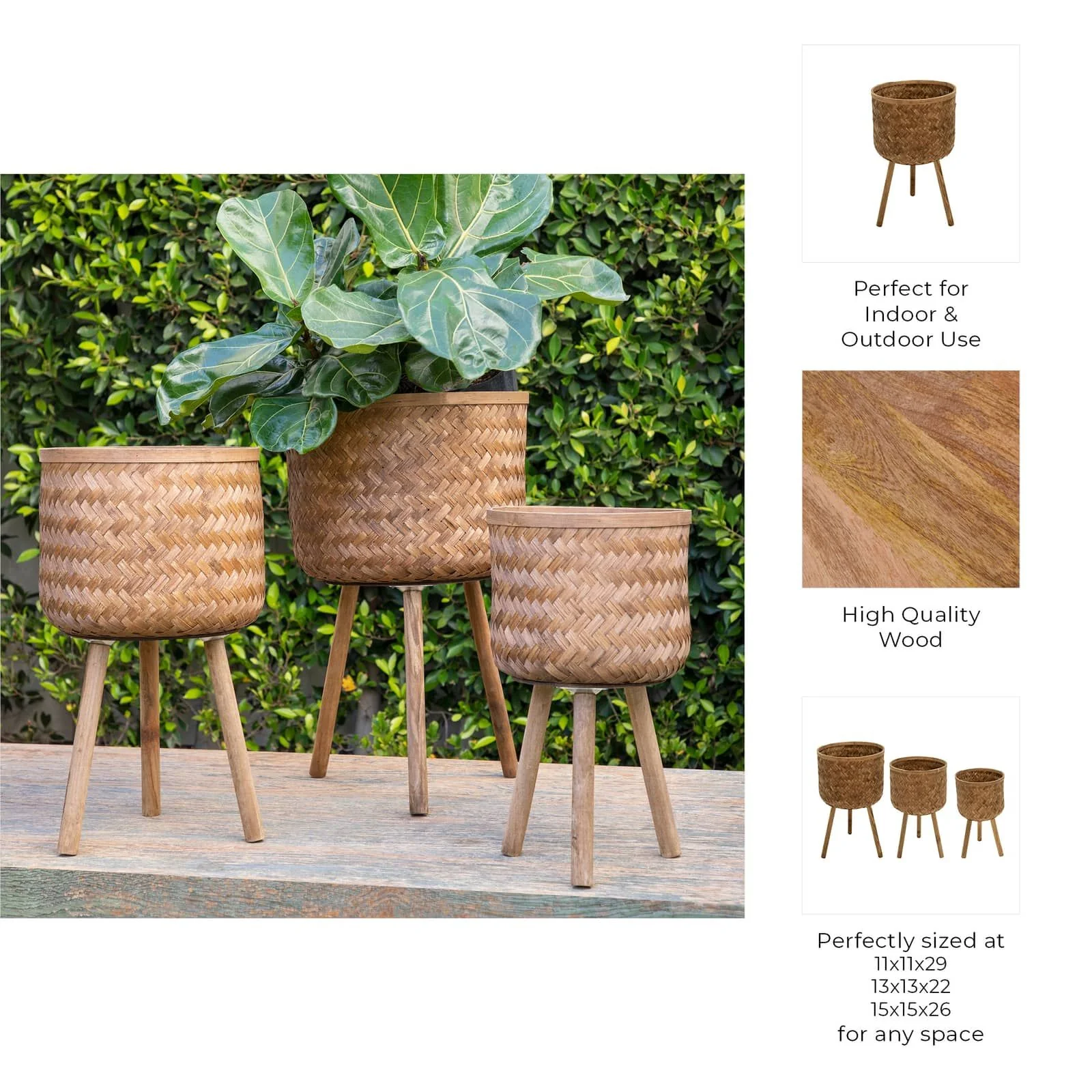 S/3 Bamboo Planters 11/13/15" Brown - Image 7