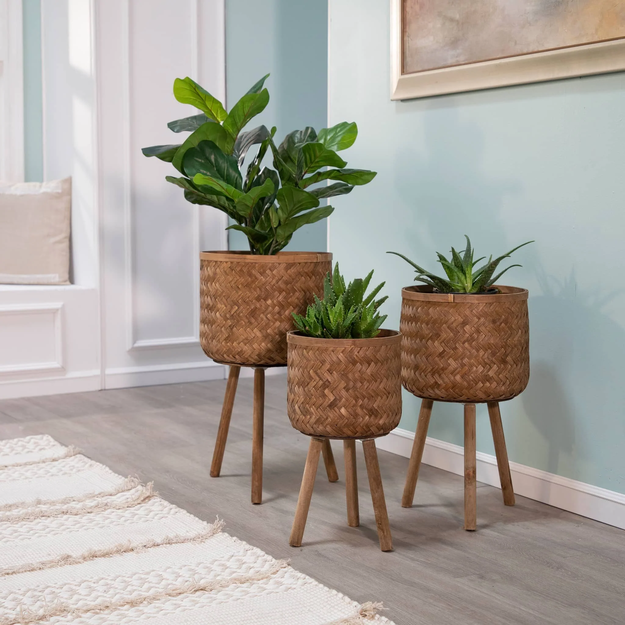 S/3 Bamboo Planters 11/13/15" Brown - Image 8