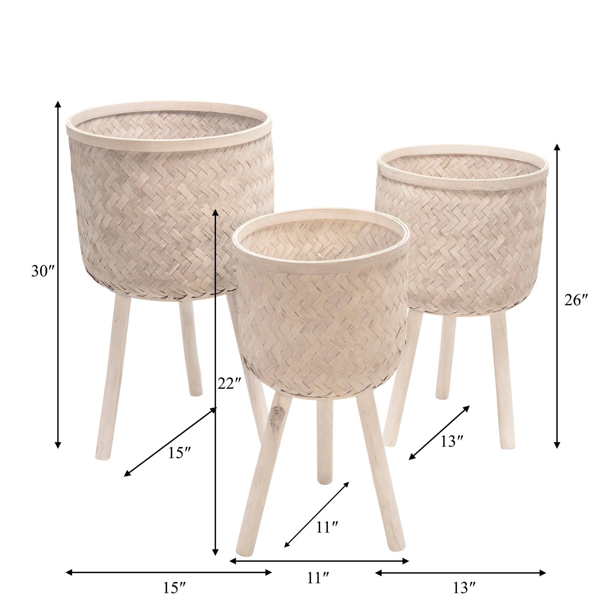 S/3 Bamboo Planters White Wash - Image 6