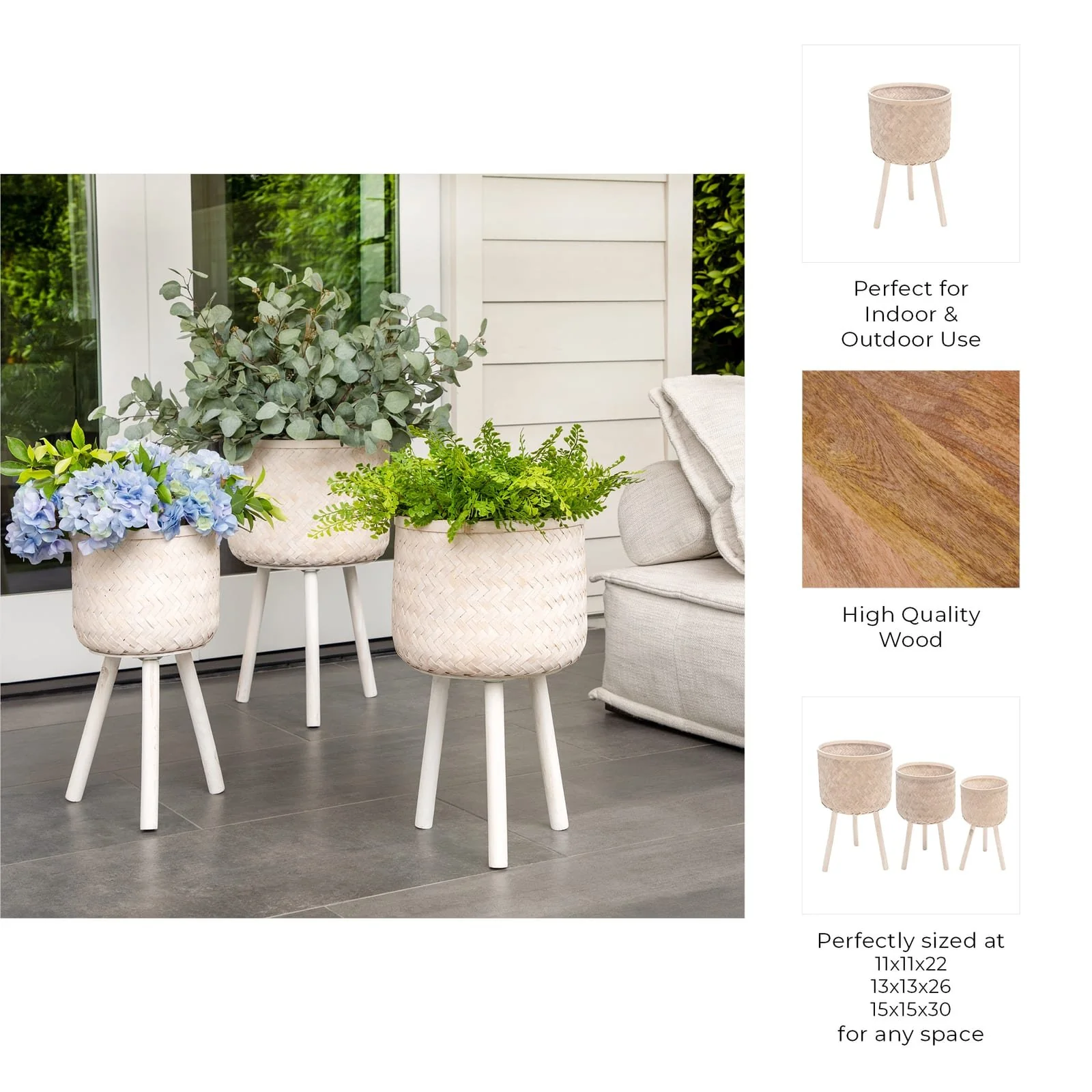 S/3 Bamboo Planters White Wash - Image 7
