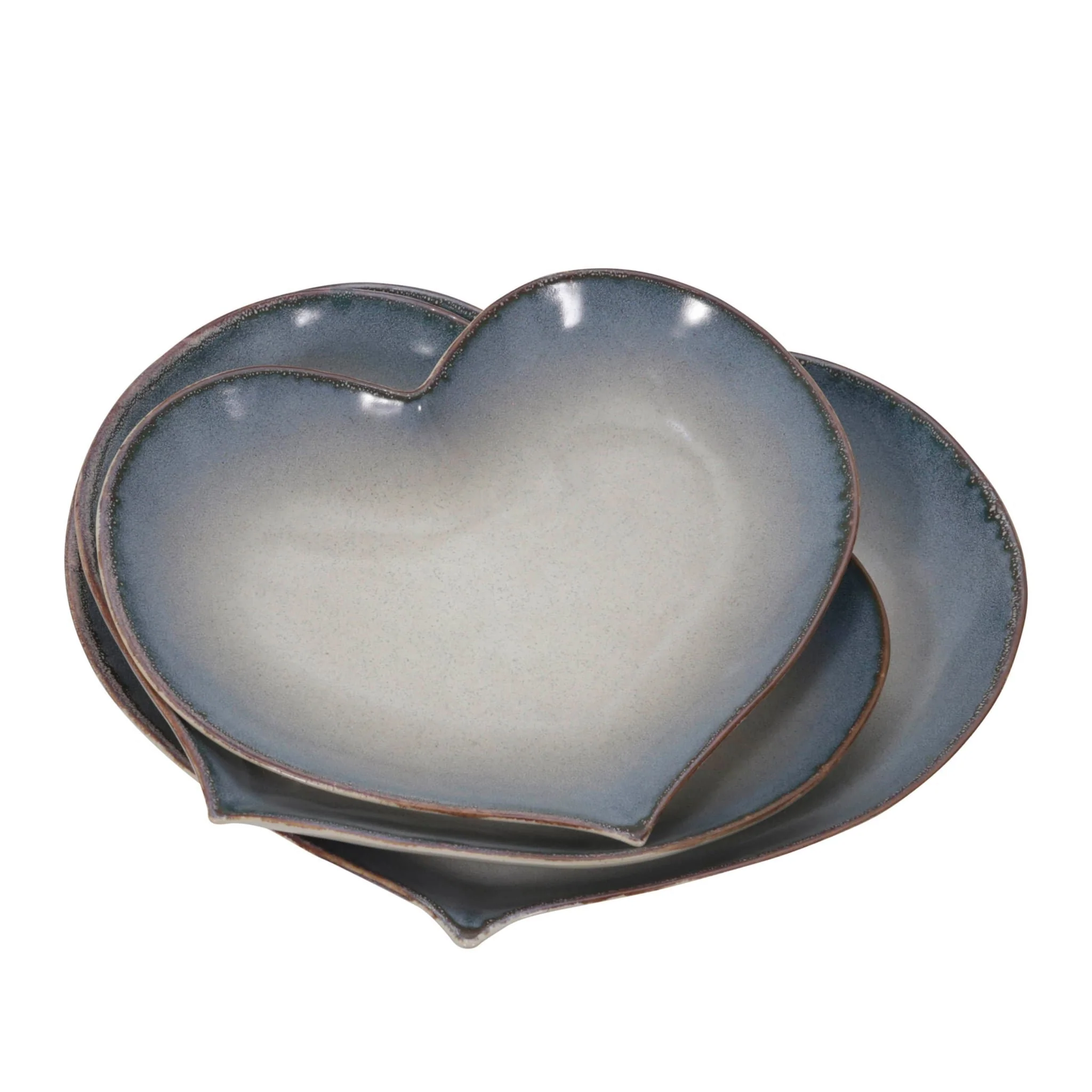 S/3 Ceramic 15 / 13 /12" Heartplates, Blue Fade - Image 5