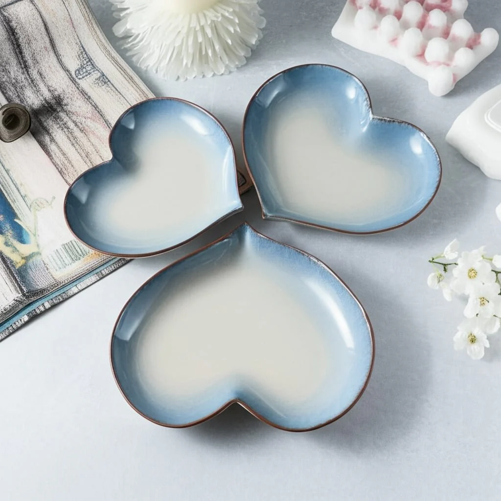 S/3 Ceramic 15 / 13 /12" Heartplates, Blue Fade - Image 9