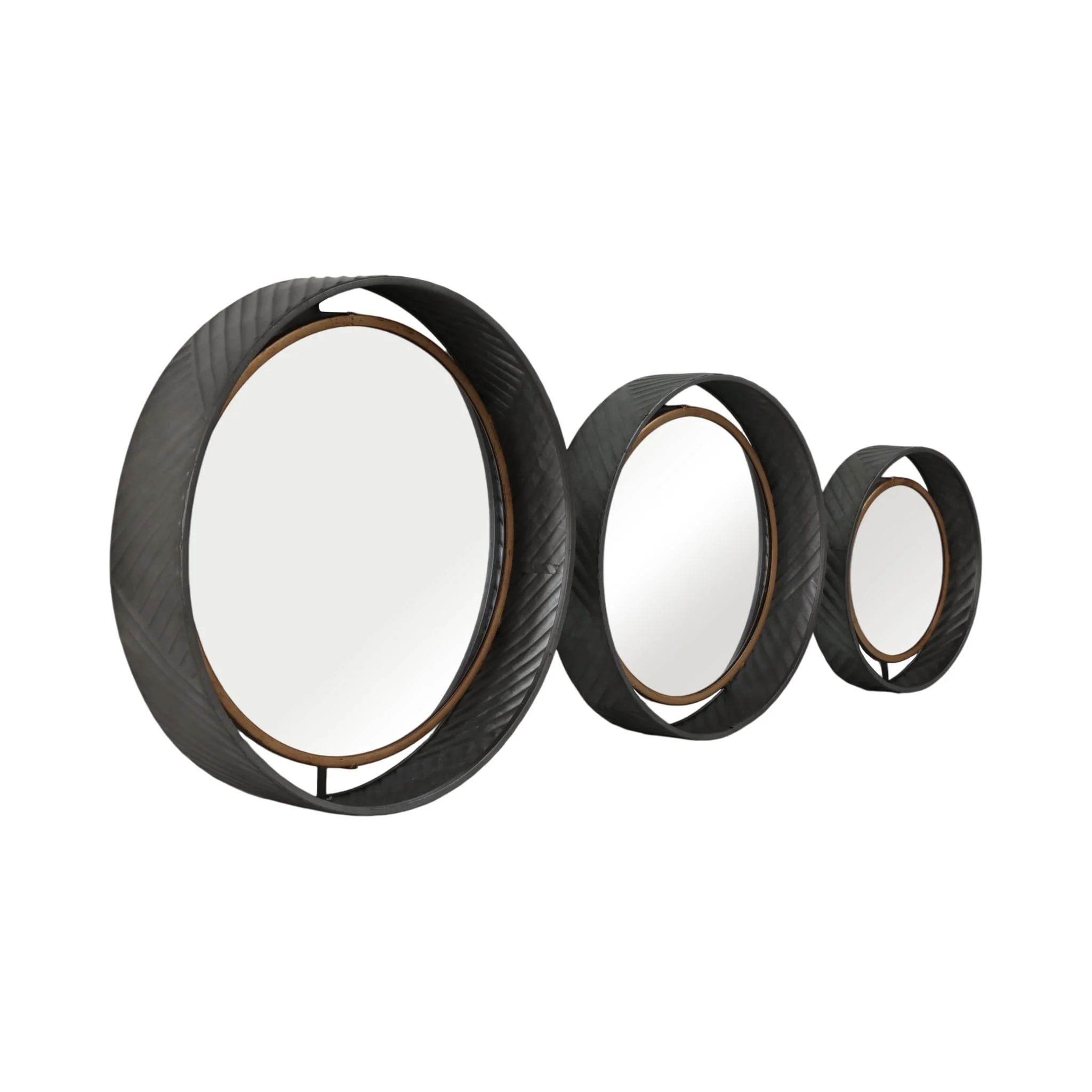 S/3 Decorative Metal Frame Wall Mirrors, Gold - Image 2