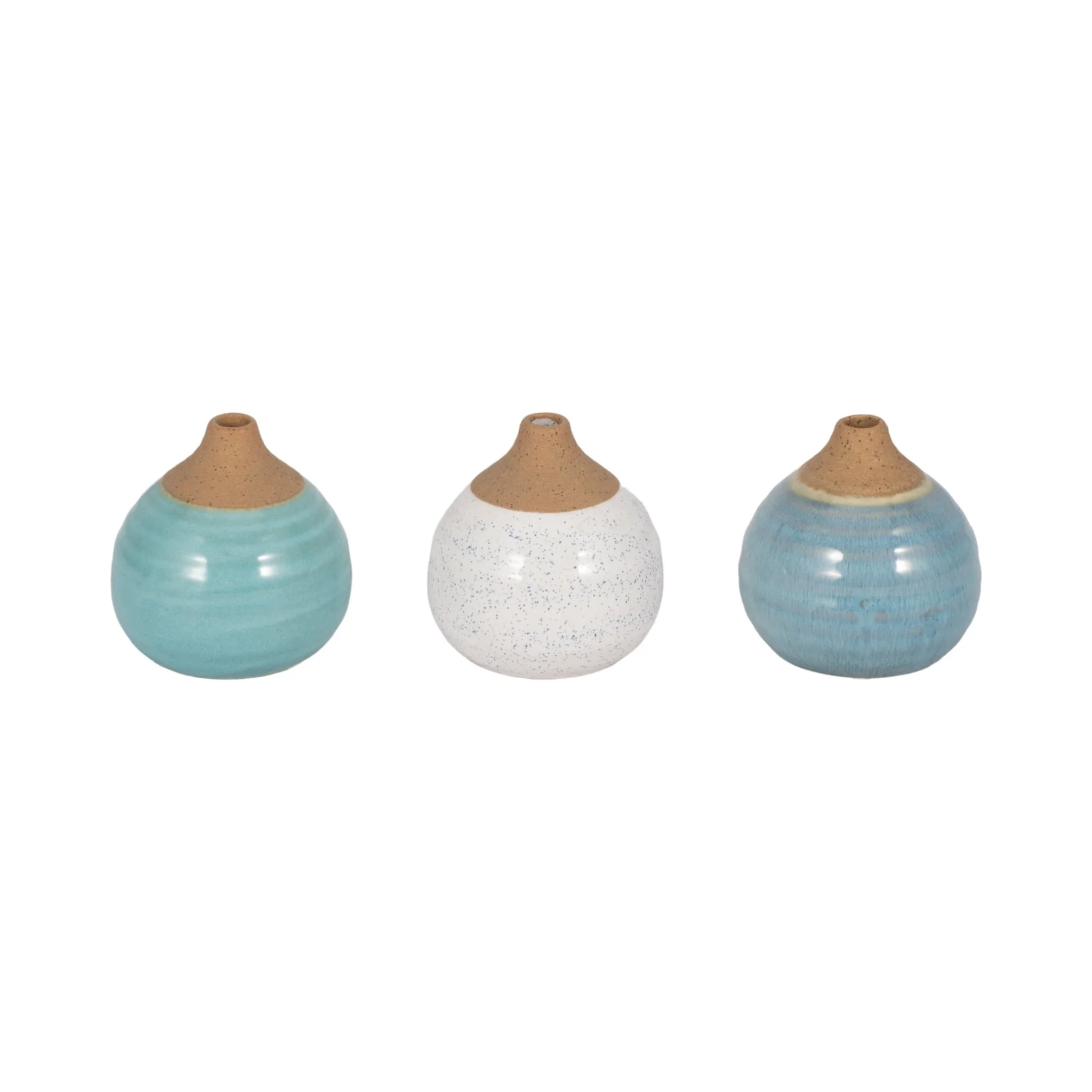 S/3 Glazed Bud Vases, Blue/turq/white - Image 3