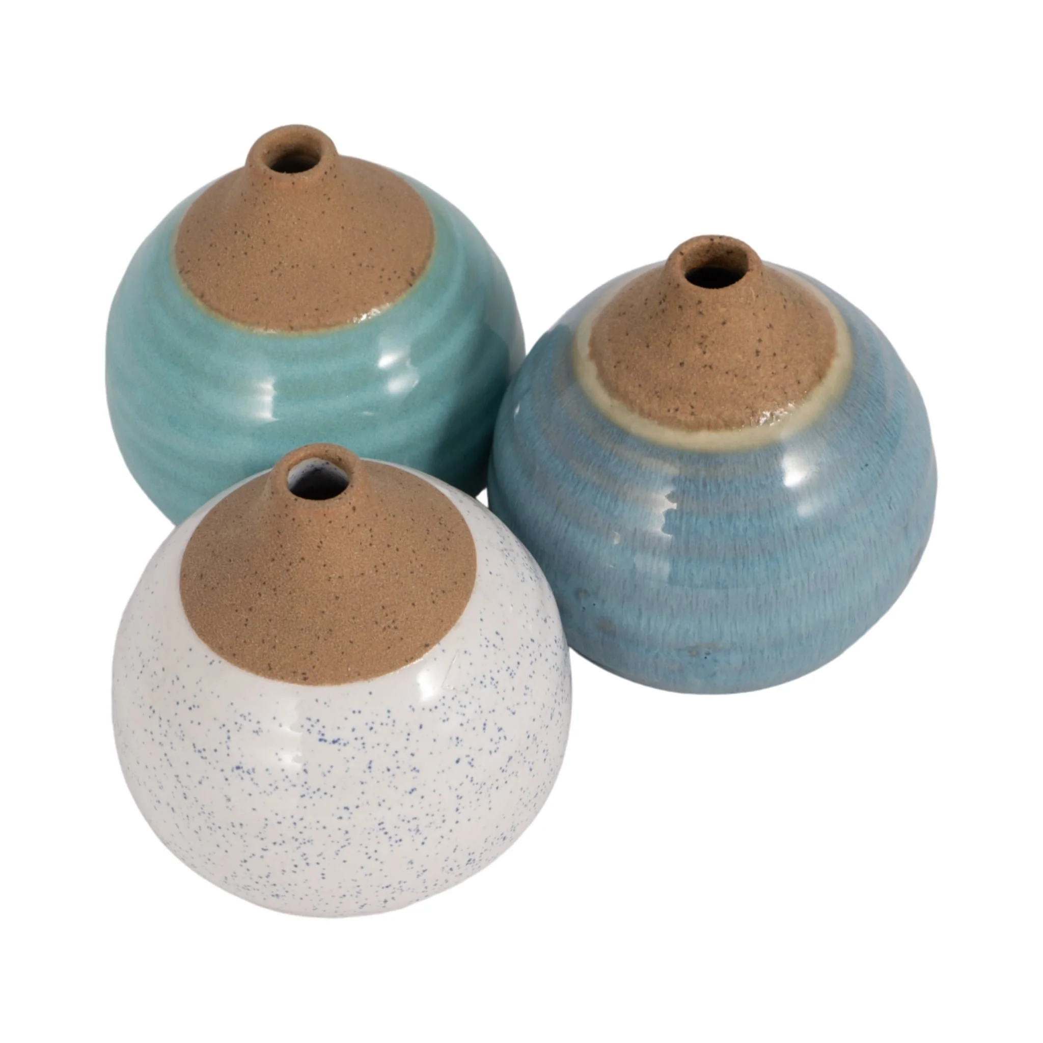 S/3 Glazed Bud Vases, Blue/turq/white - Image 4