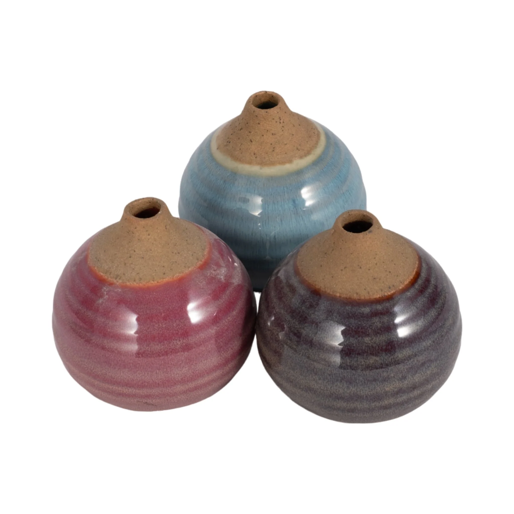 S/3 Glazed Bud Vases, Purple/blue/pink - Image 4