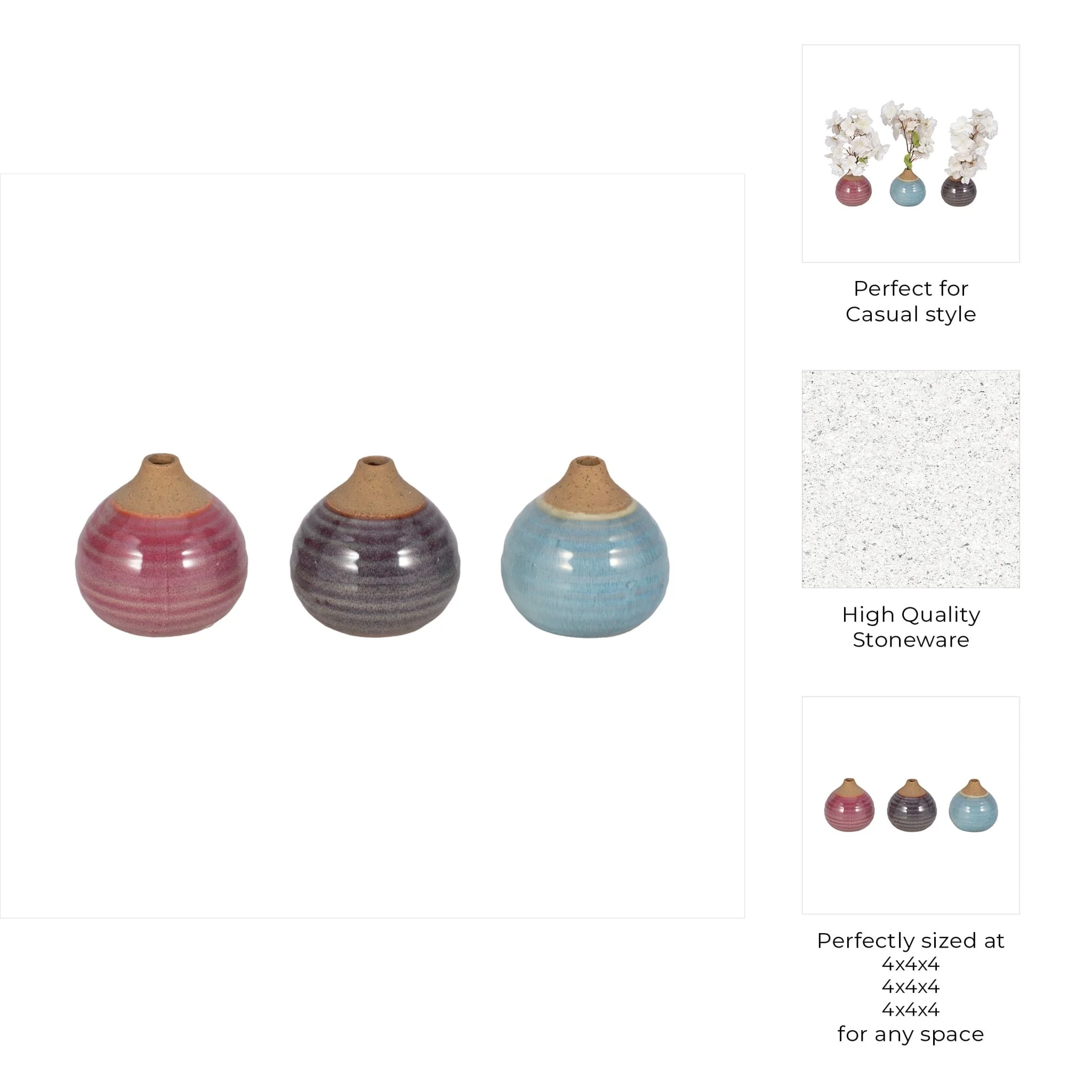 S/3 Glazed Bud Vases, Purple/blue/pink - Image 9