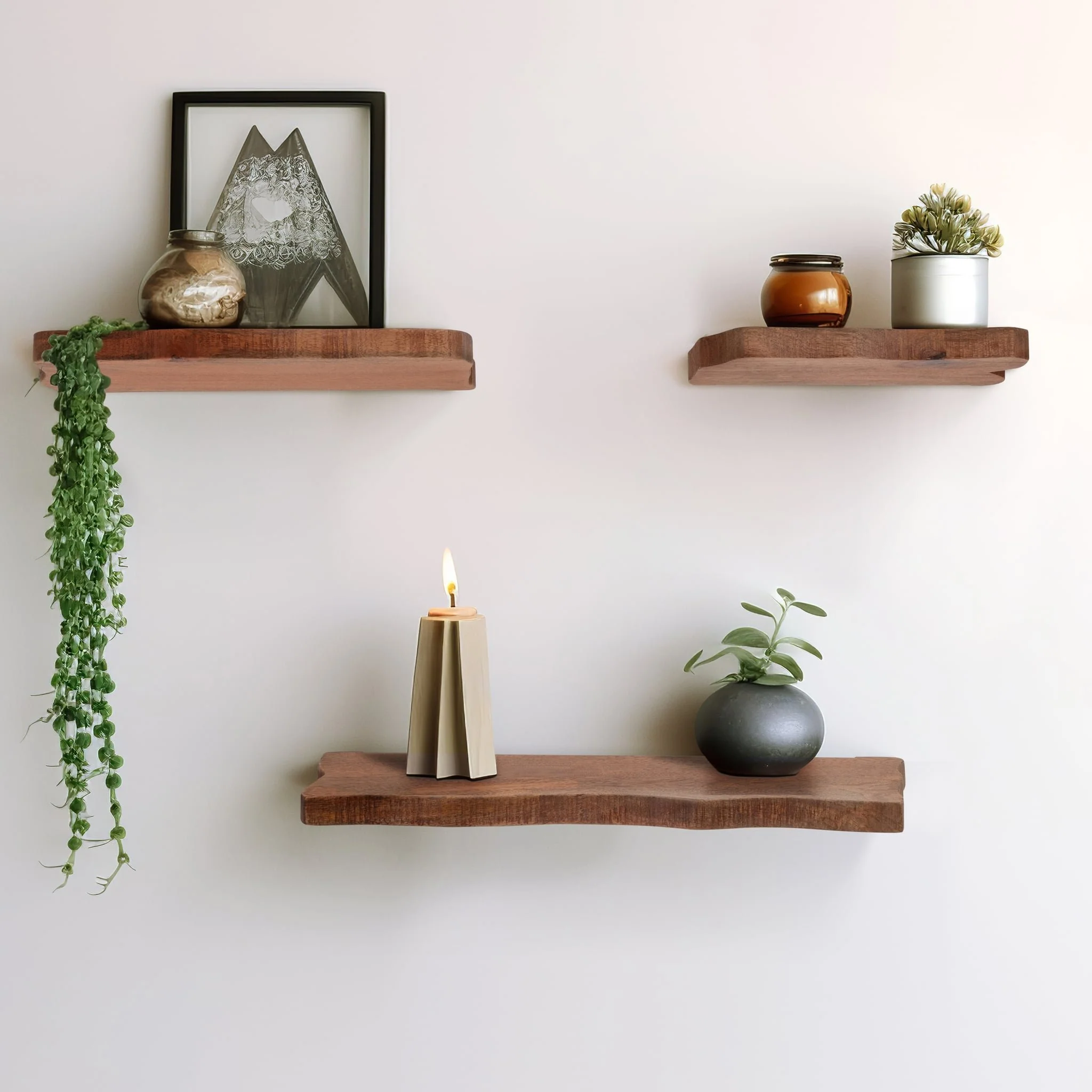 S/3 Mango Wood Floating Shelves, Brown - Image 9
