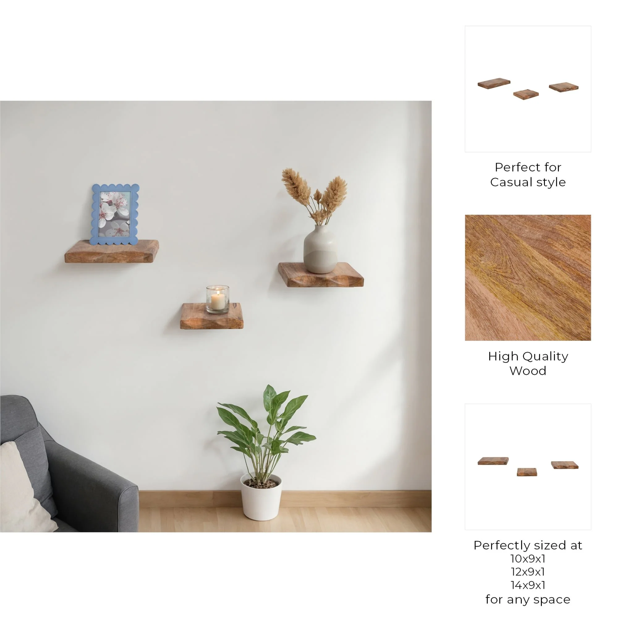 S/3 Mango Wood Shelves, Brown - Image 8