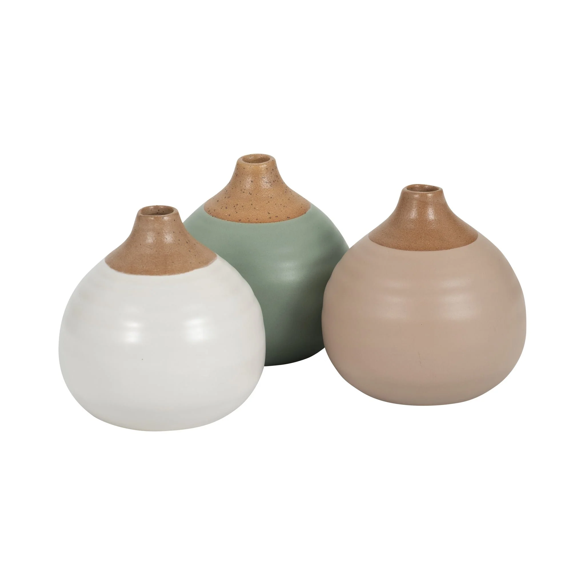 S/3 Matte Bud Vases, Creme/drk Sage/cotton White - Image 4