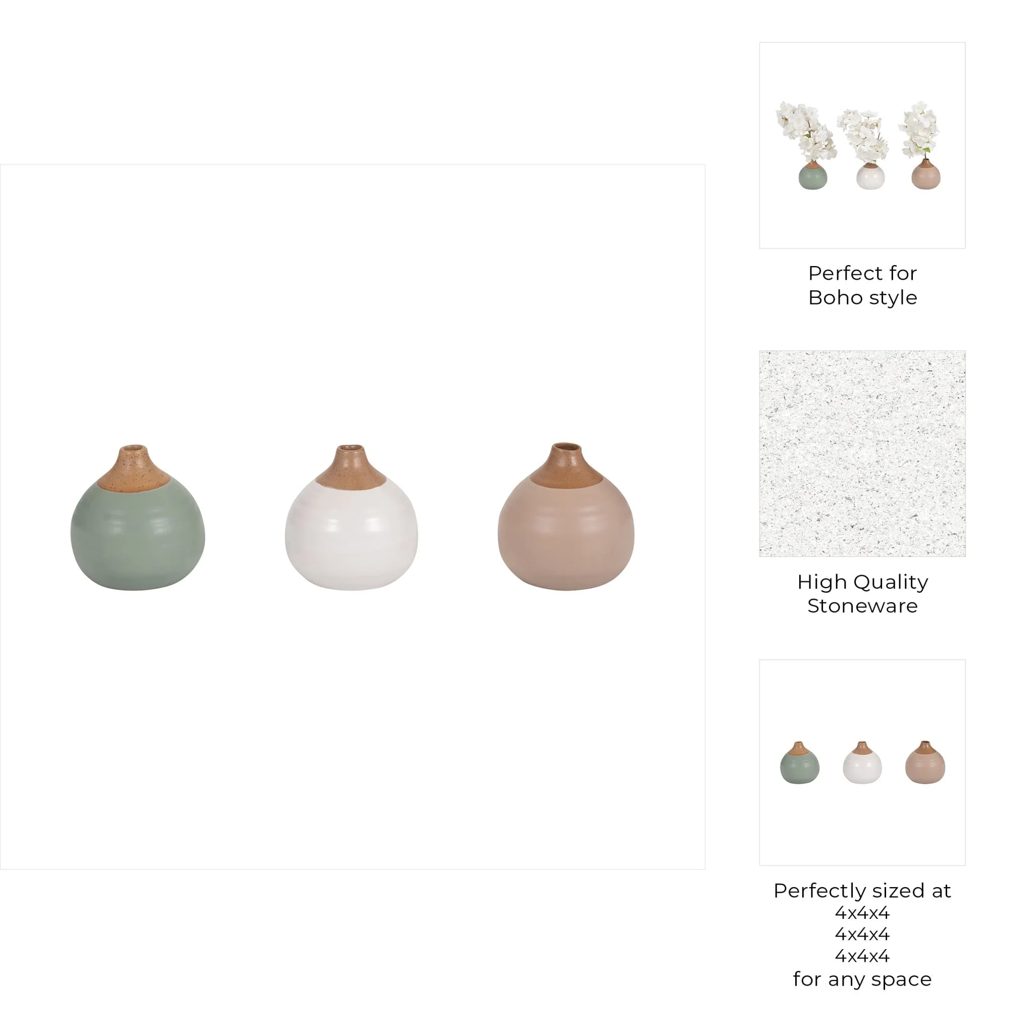 S/3 Matte Bud Vases, Creme/drk Sage/cotton White - Image 9