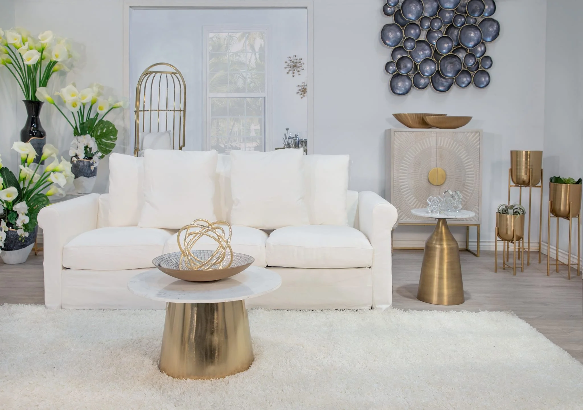 S/3 Metal Planters On Stand 40/30/20"h, Gold - Image 11