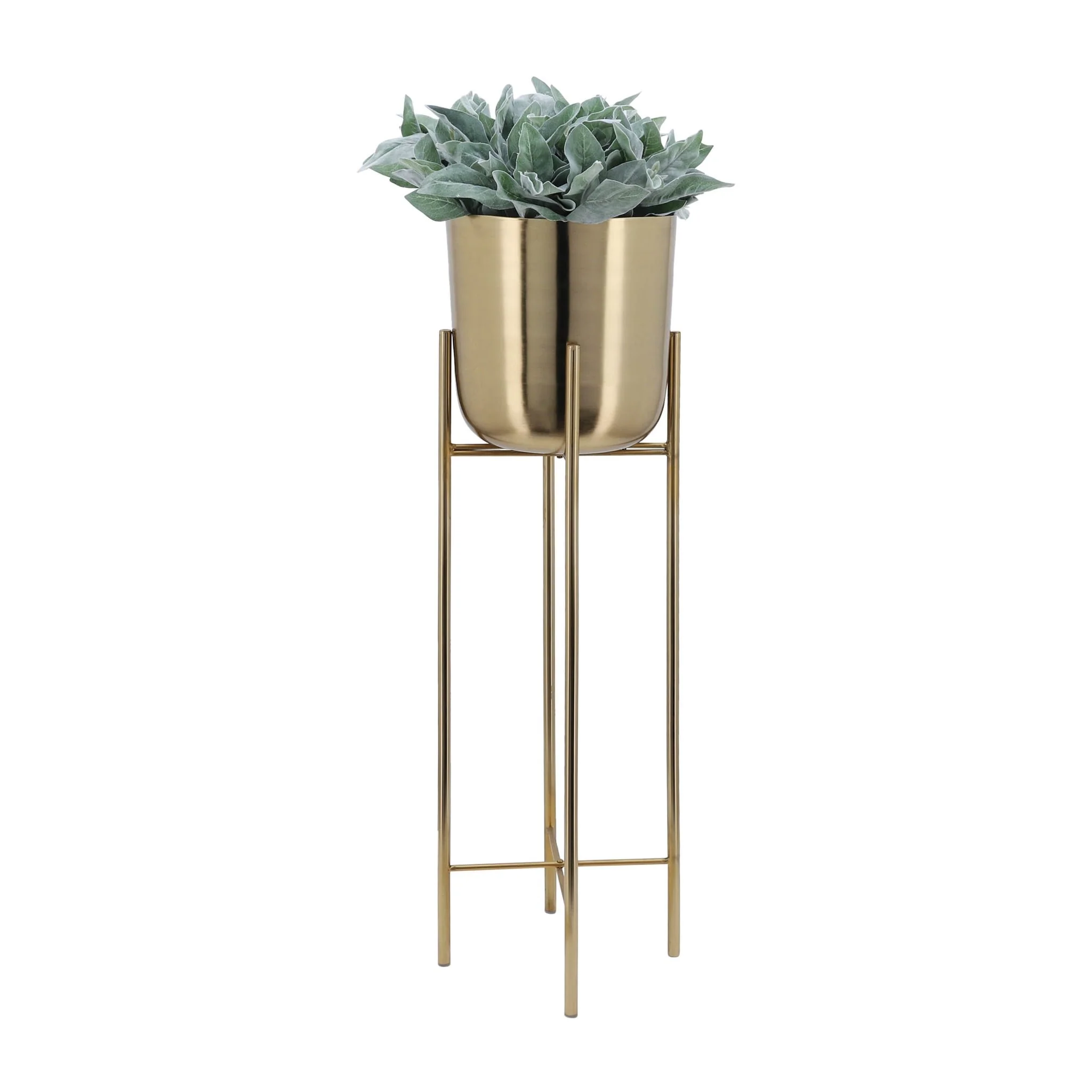 S/3 Metal Planters On Stand 40/30/20"h, Gold - Image 2