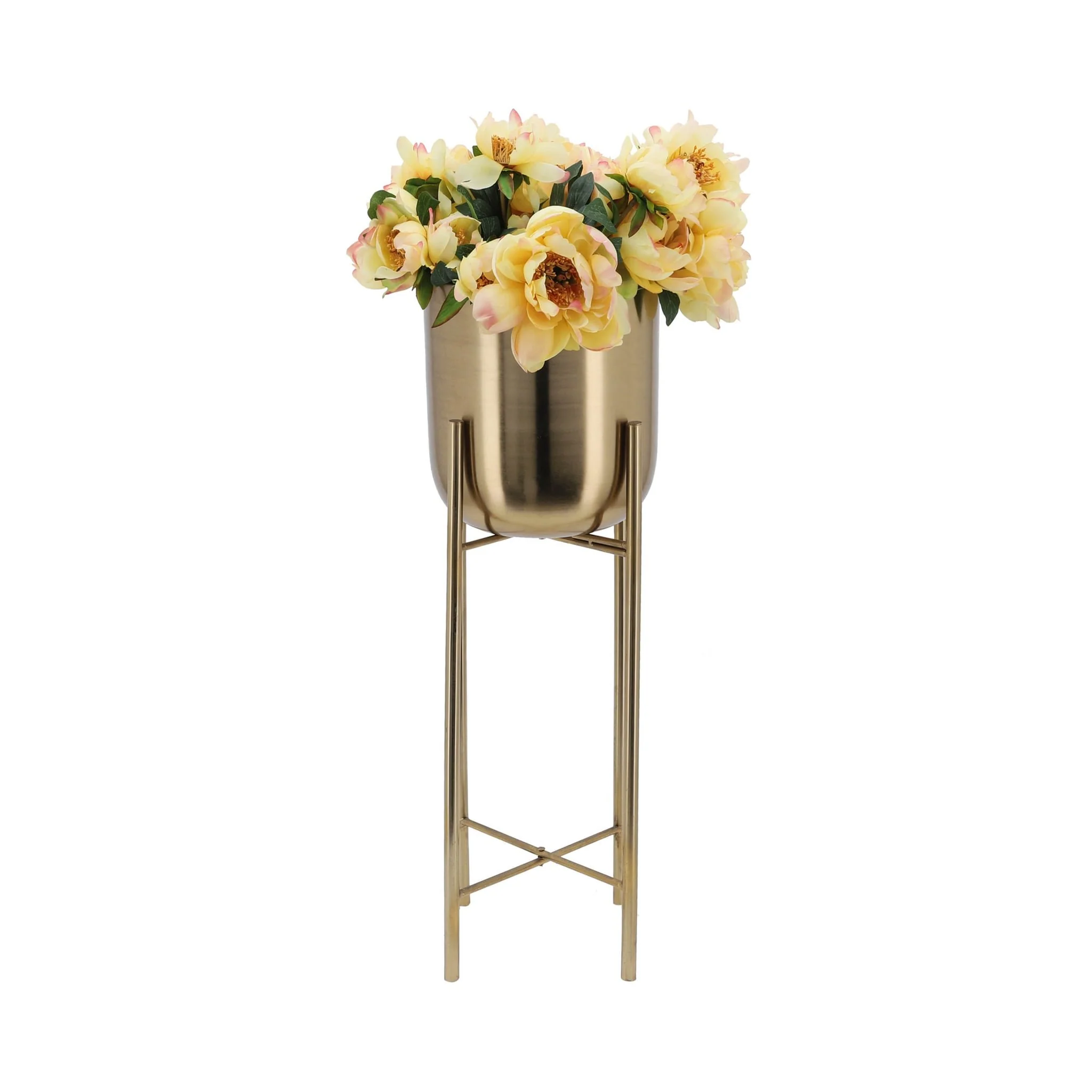 S/3 Metal Planters On Stand 40/30/20"h, Gold - Image 3