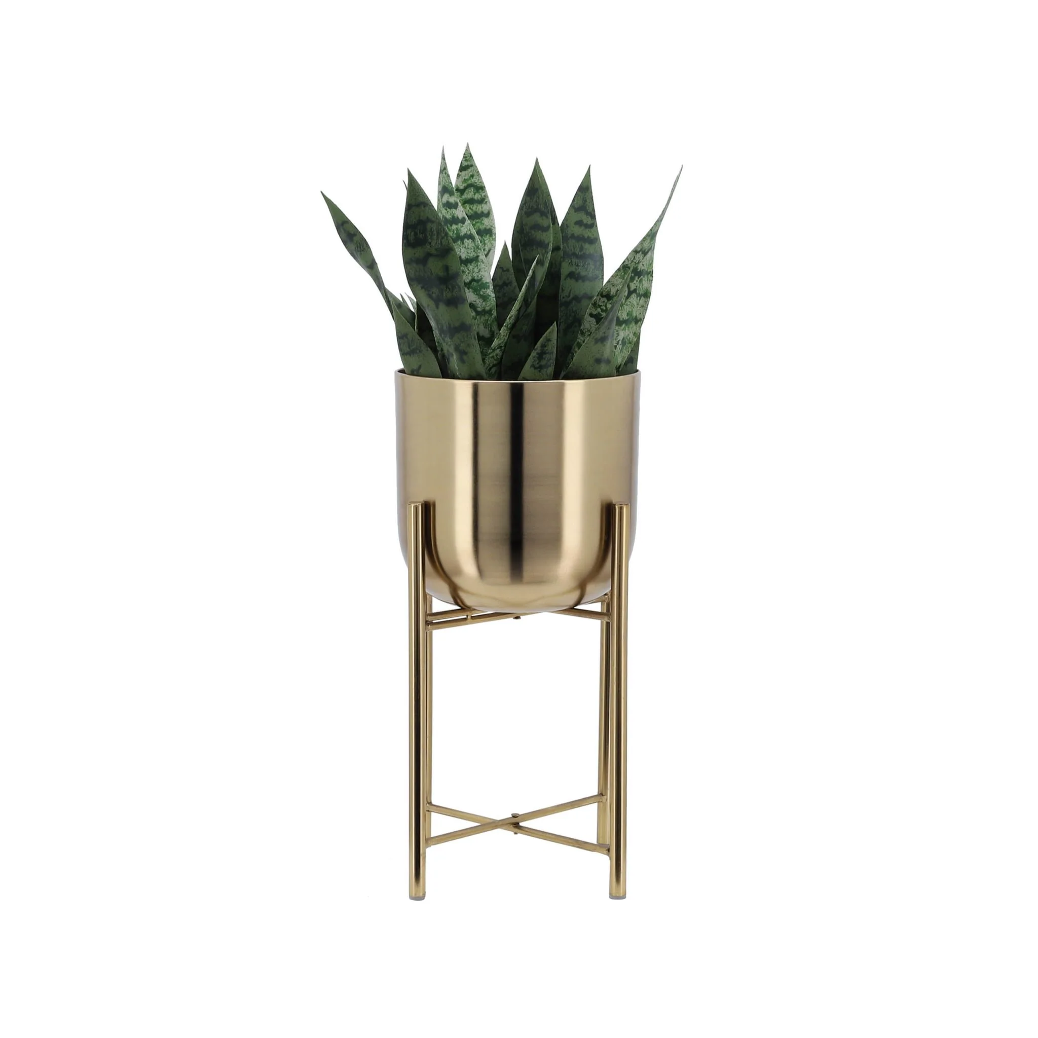 S/3 Metal Planters On Stand 40/30/20"h, Gold - Image 4