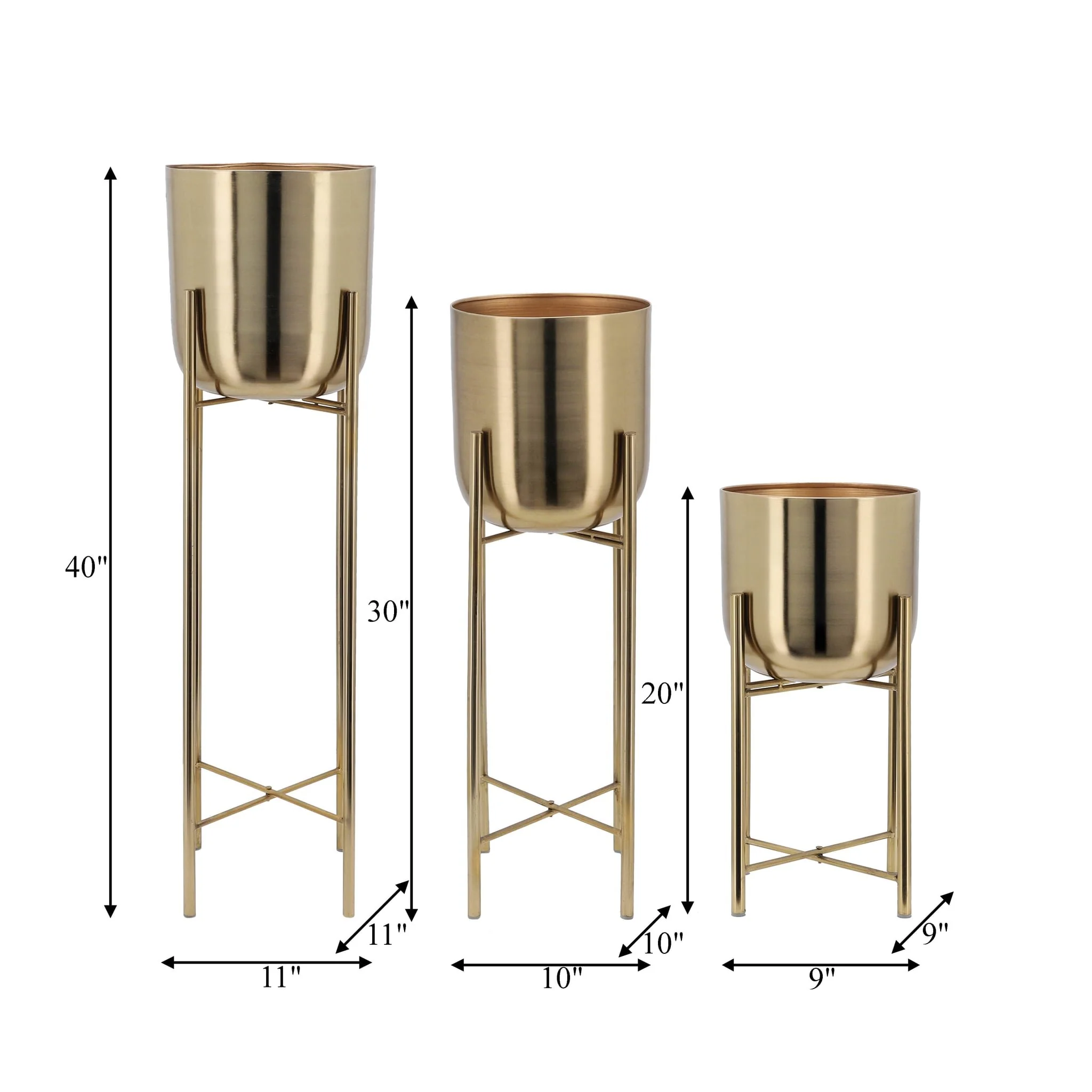 S/3 Metal Planters On Stand 40/30/20"h, Gold - Image 8