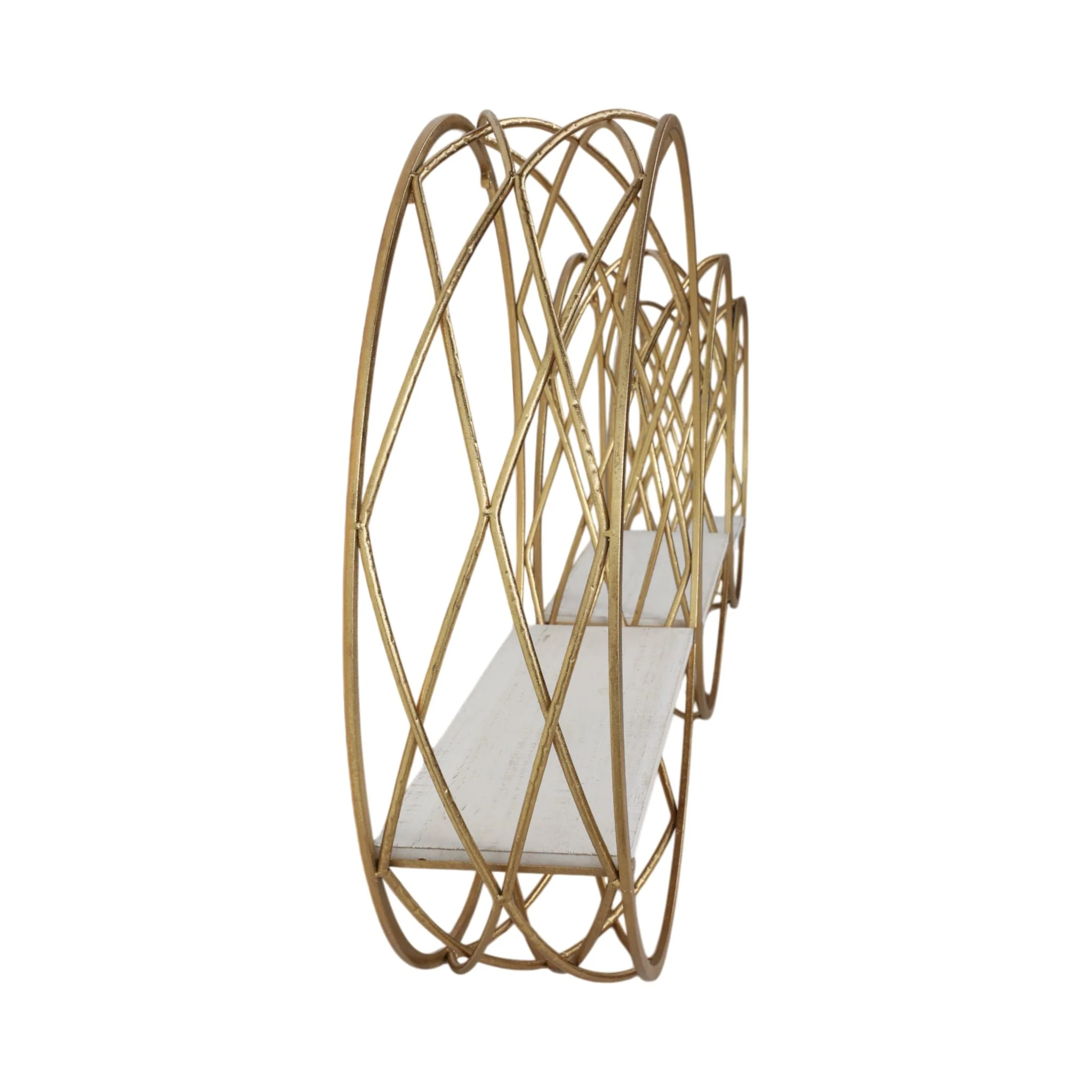 S/3 Metal Round Wall Shelves,white/gold - Image 3