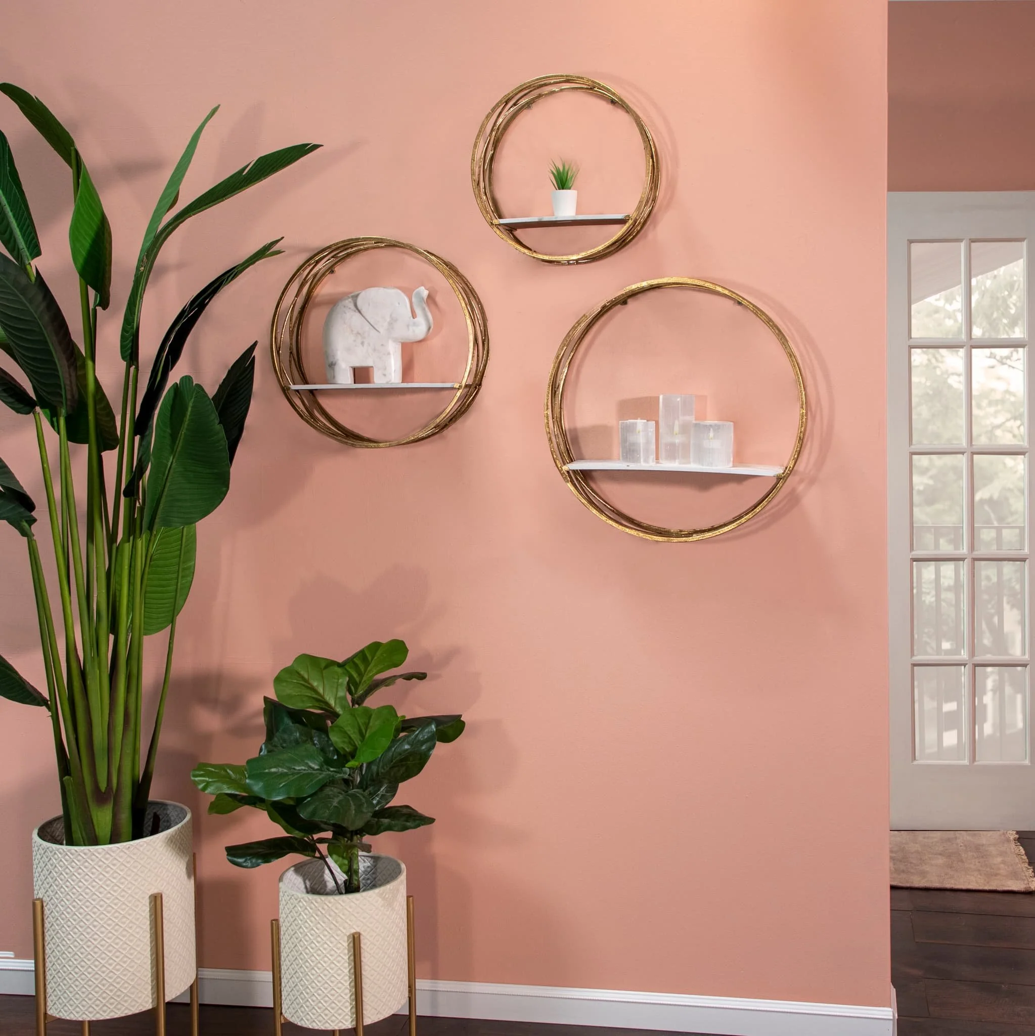 S/3 Metal Round Wall Shelves,white/gold - Image 8