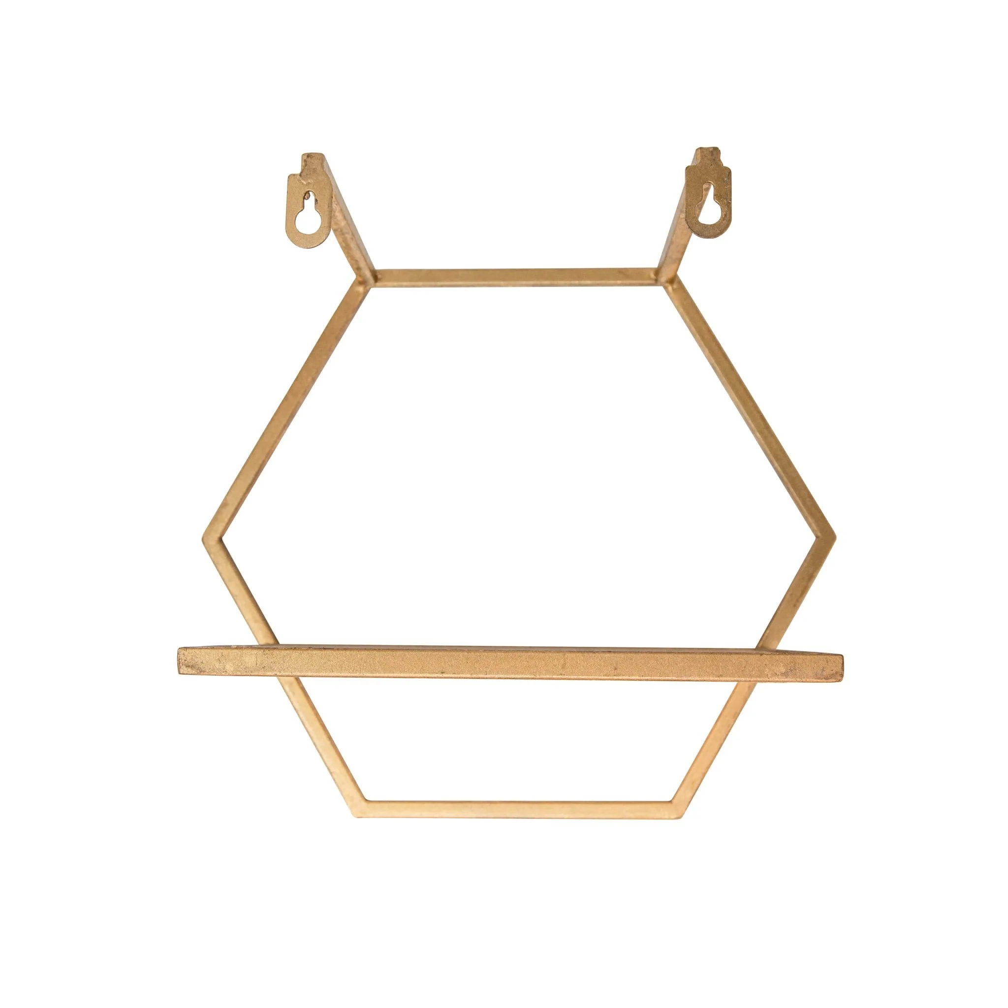 S/3 Metal/wood Hexagon Wall Shelves, Gold - Image 2