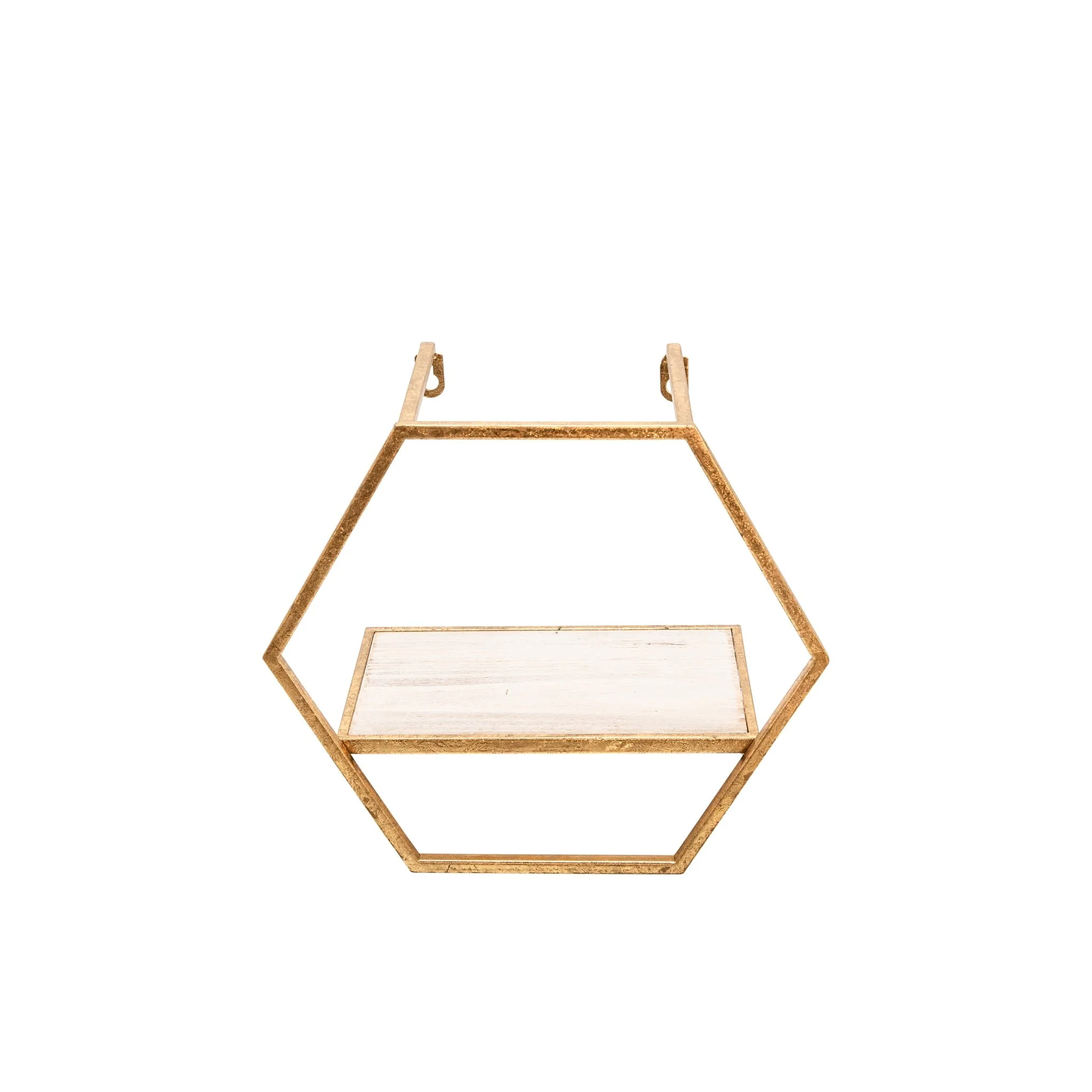 S/3 Metal/wood Hexagon Wall Shelves, Gold - Image 5