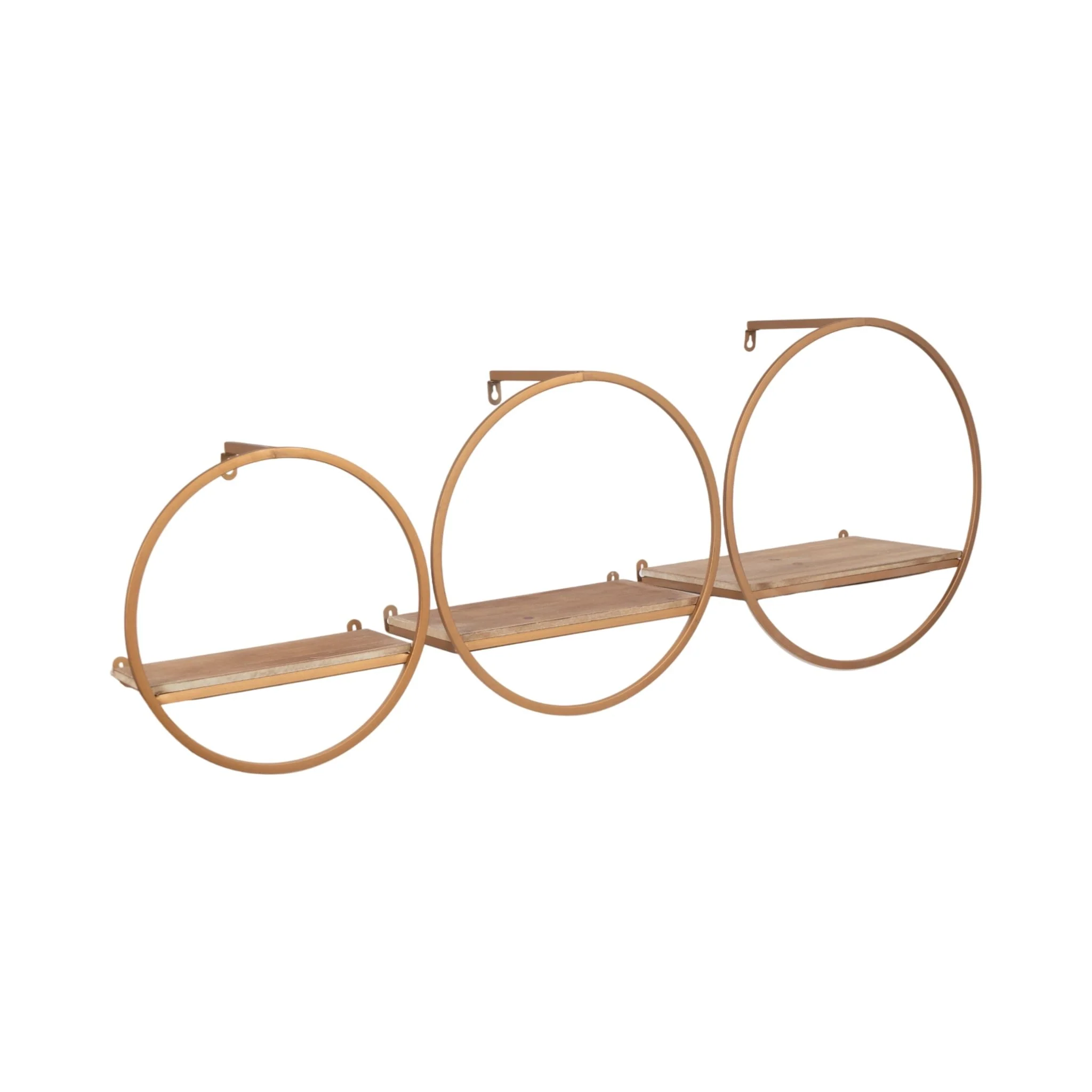 S/3 Metal & Wood Wall Shelves, Bronze - Image 3