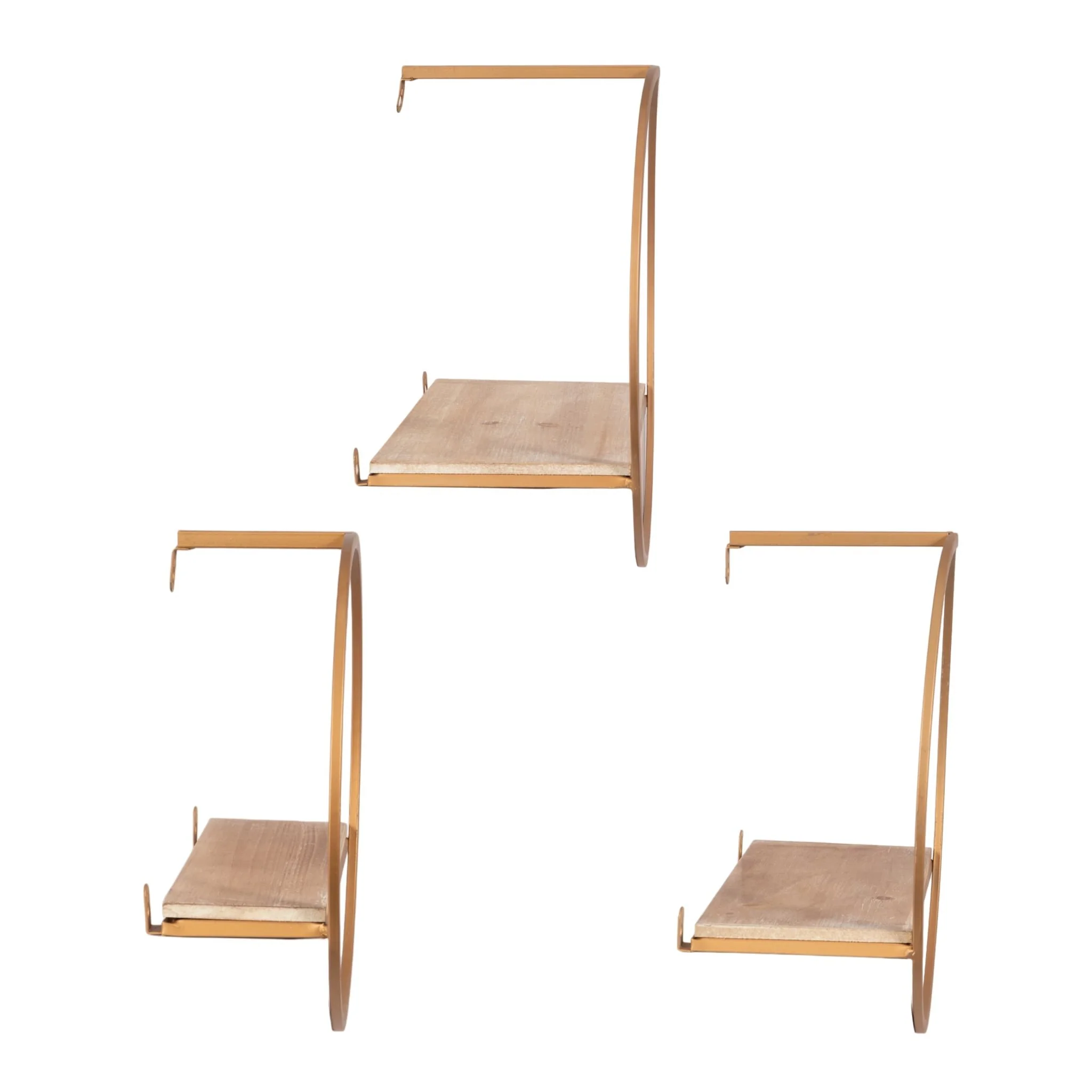 S/3 Metal & Wood Wall Shelves, Bronze - Image 4