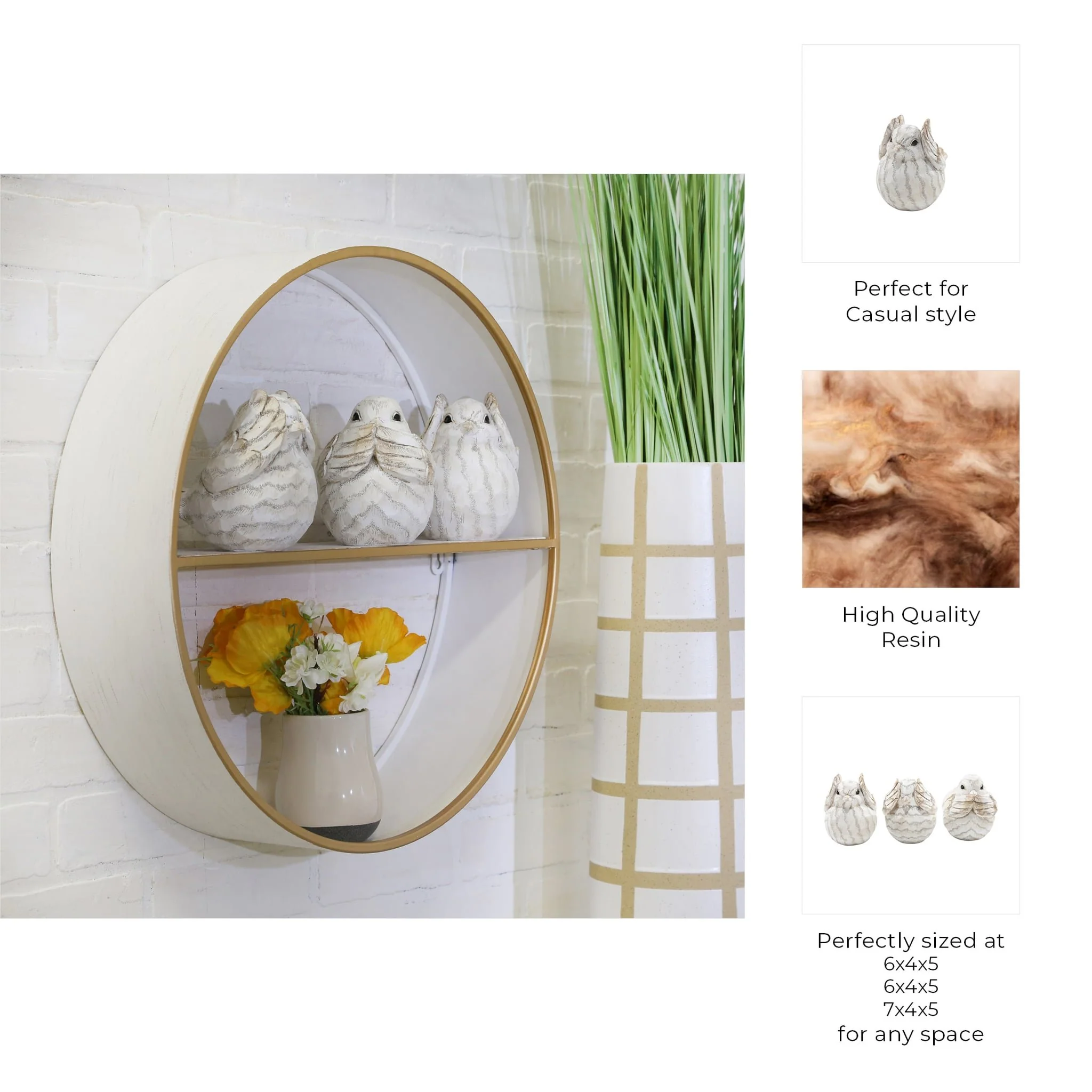 S/3 Resin Decorative Birds 6",cream - Image 8