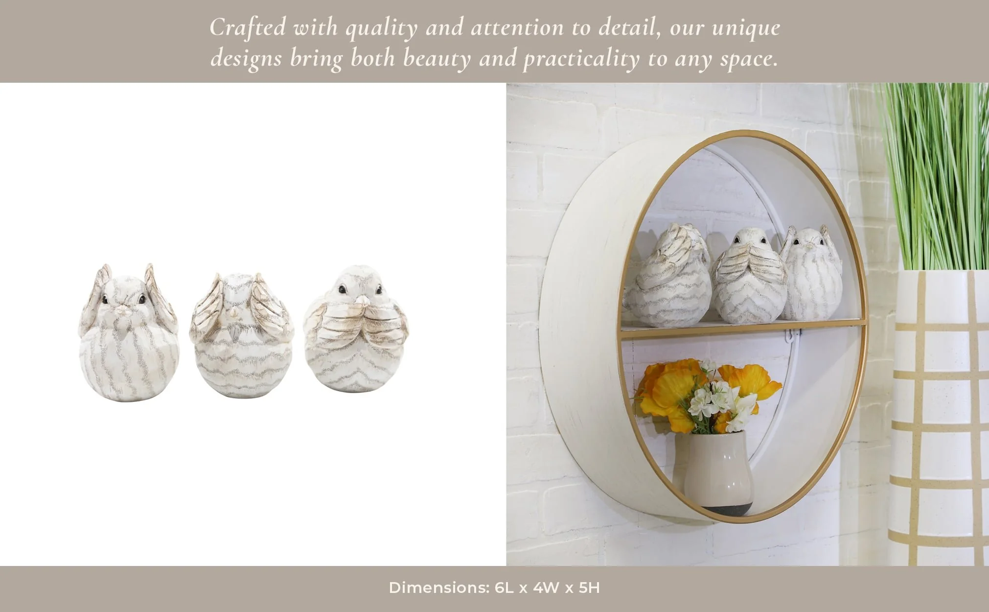 S/3 Resin Decorative Birds 6",cream - Image 9