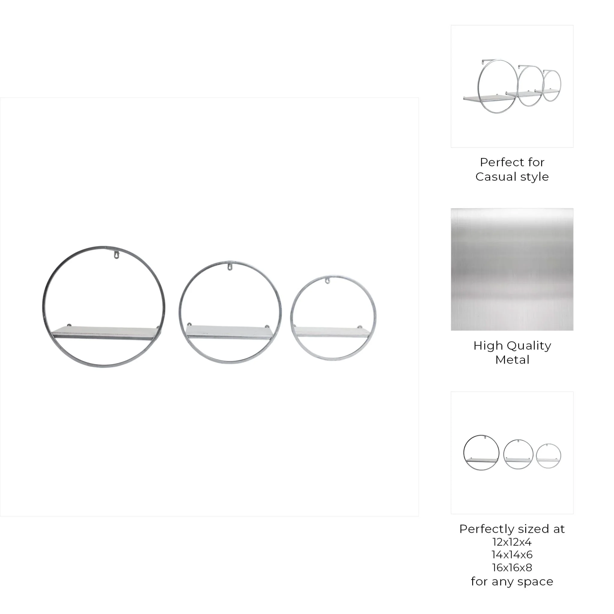S/3 Wood/metal Wall Shelves, White/silver - Image 7