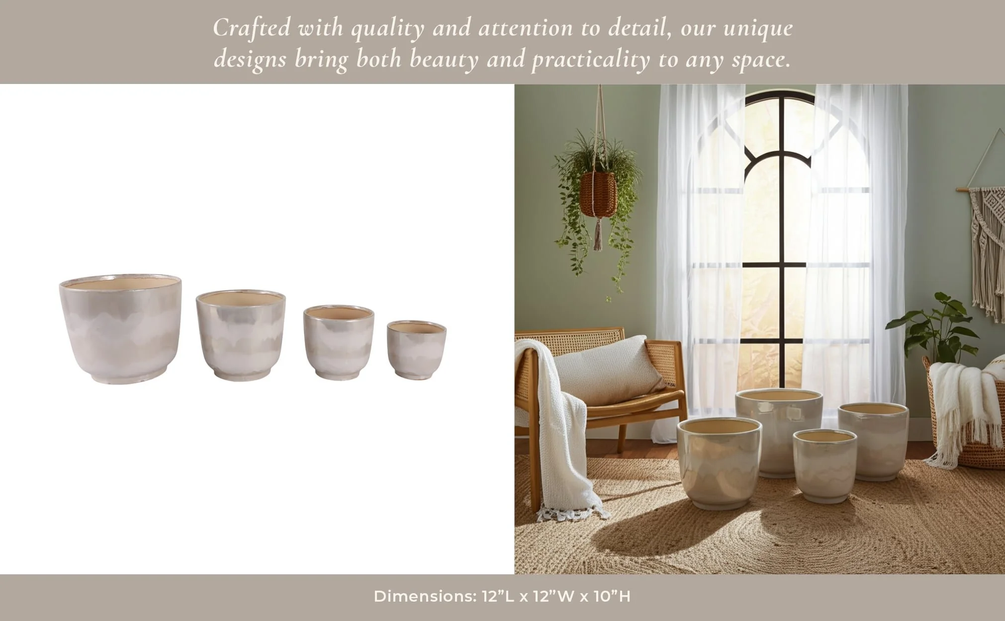 S/4 6/8/10/12" Reactive Luster Planters, Ivory - Image 11