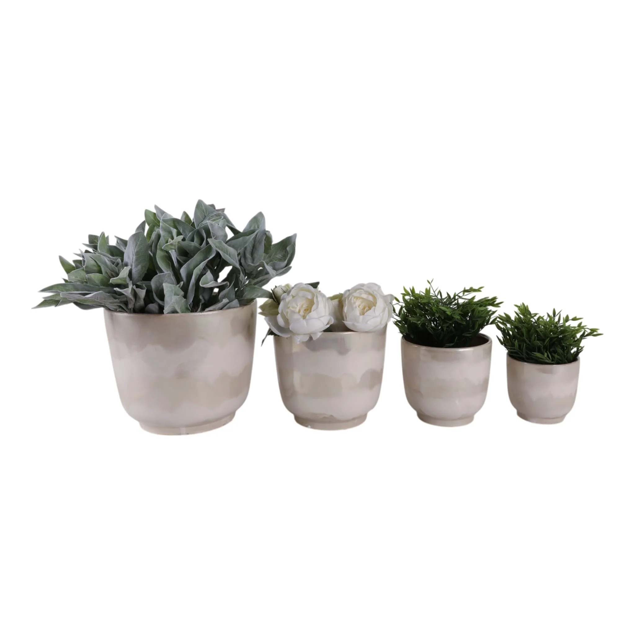 S/4 6/8/10/12" Reactive Luster Planters, Ivory - Image 2