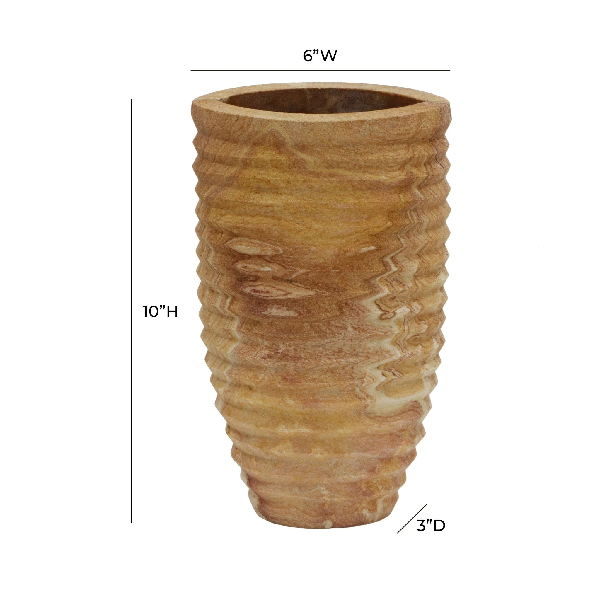 Saava Ribbed Stone Vase in Sandstone - Image 6