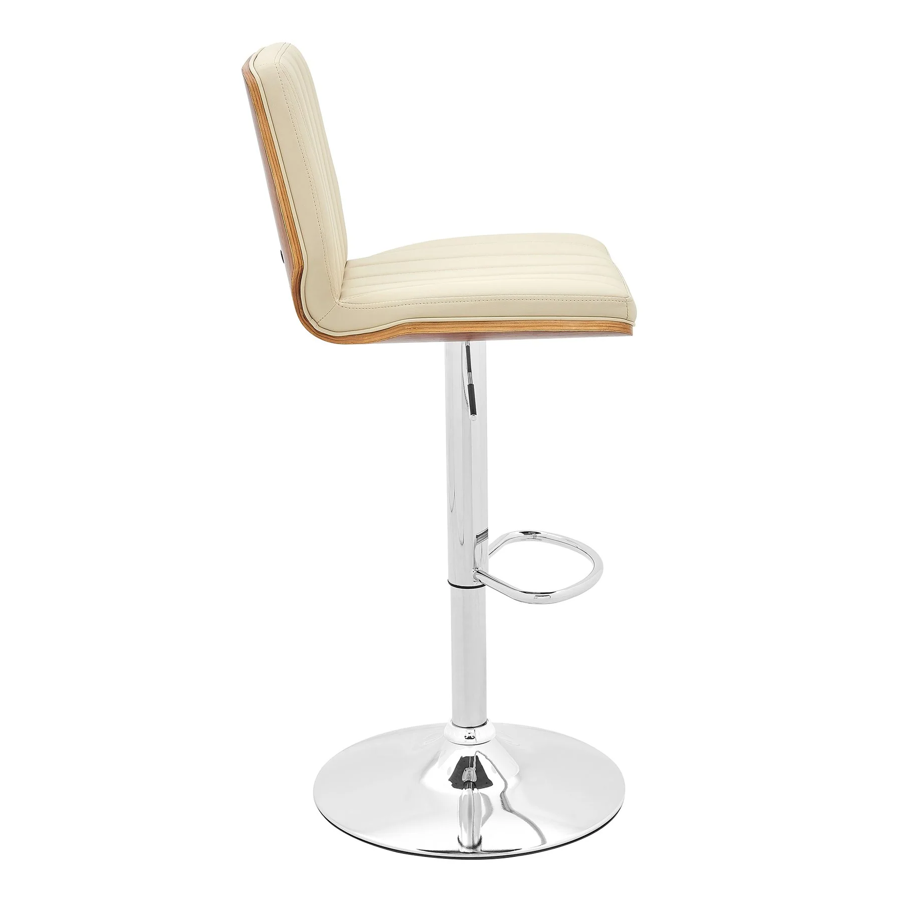 Sabine Adjustable Swivel Cream Faux Leather with Walnut Back and Chrome Bar Stool - Image 3