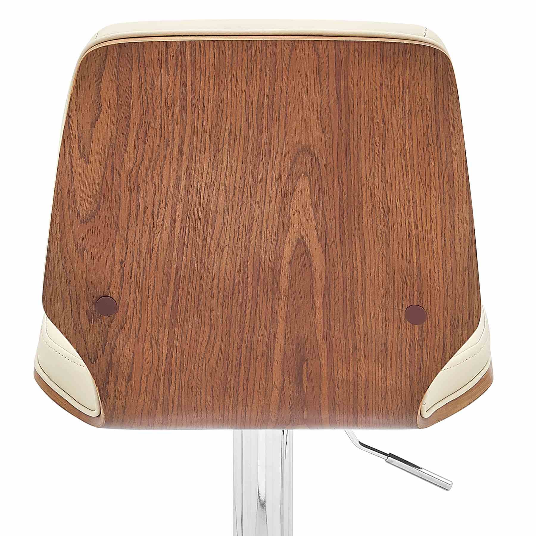 Sabine Adjustable Swivel Cream Faux Leather with Walnut Back and Chrome Bar Stool - Image 7