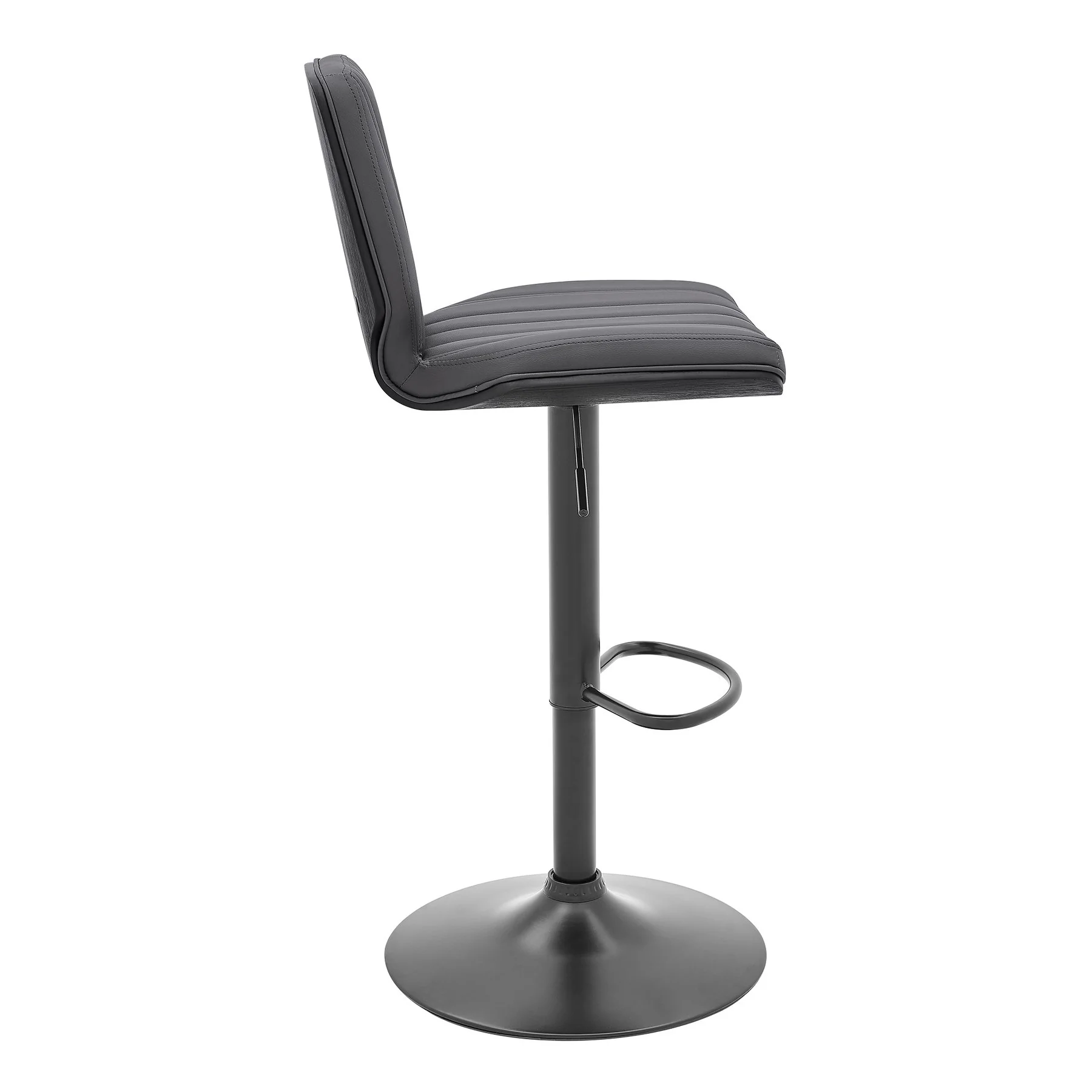 Sabine Adjustable Swivel Gray Faux Leather and Black Metal Bar Stool - Image 3