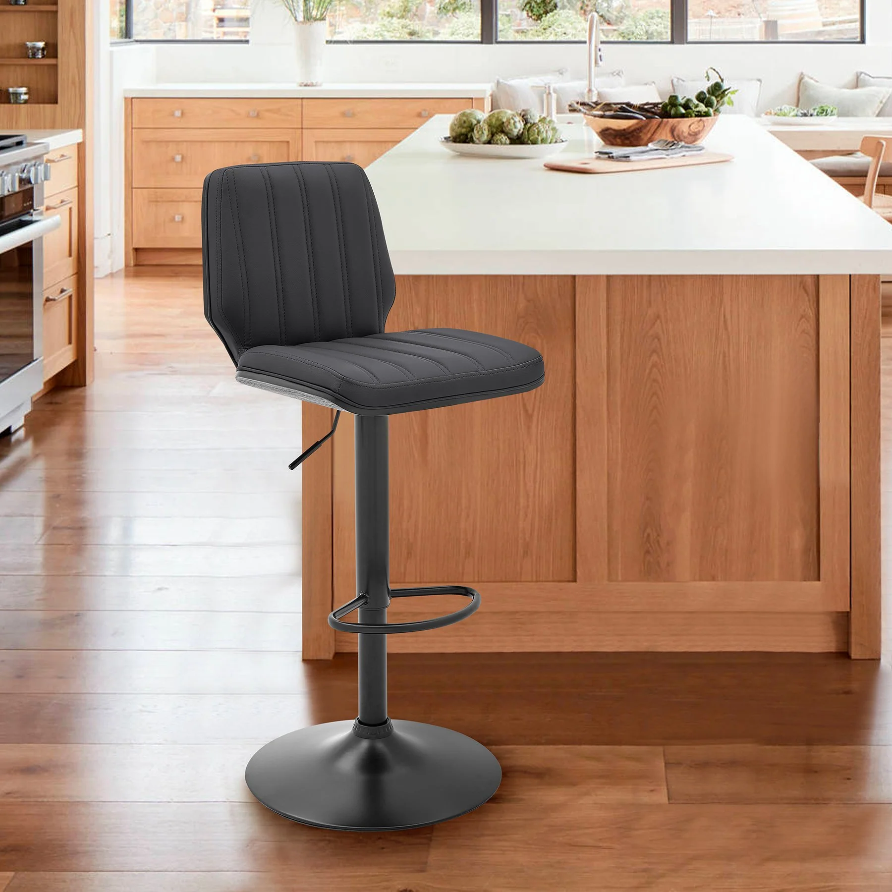 Sabine Adjustable Swivel Gray Faux Leather and Black Metal Bar Stool - Image 9
