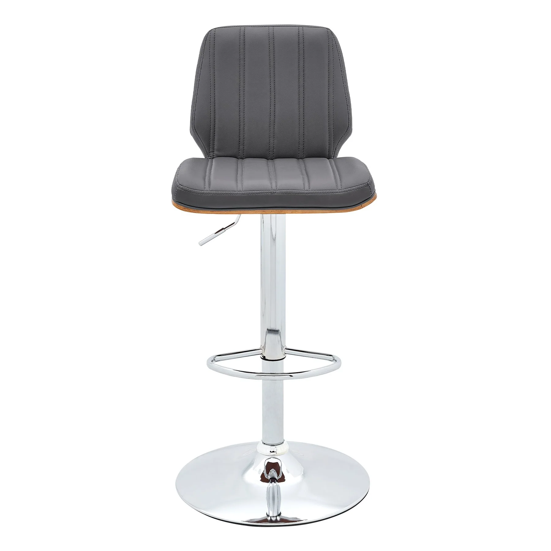 Sabine Adjustable Swivel Gray Faux Leather with Walnut Back and Chrome Bar Stool - Image 2